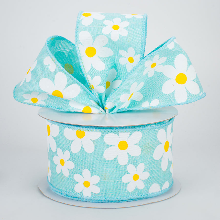 2.5" Daisy Print Ribbon: Robins Egg Blue (10 Yards) Lifestyle Photo