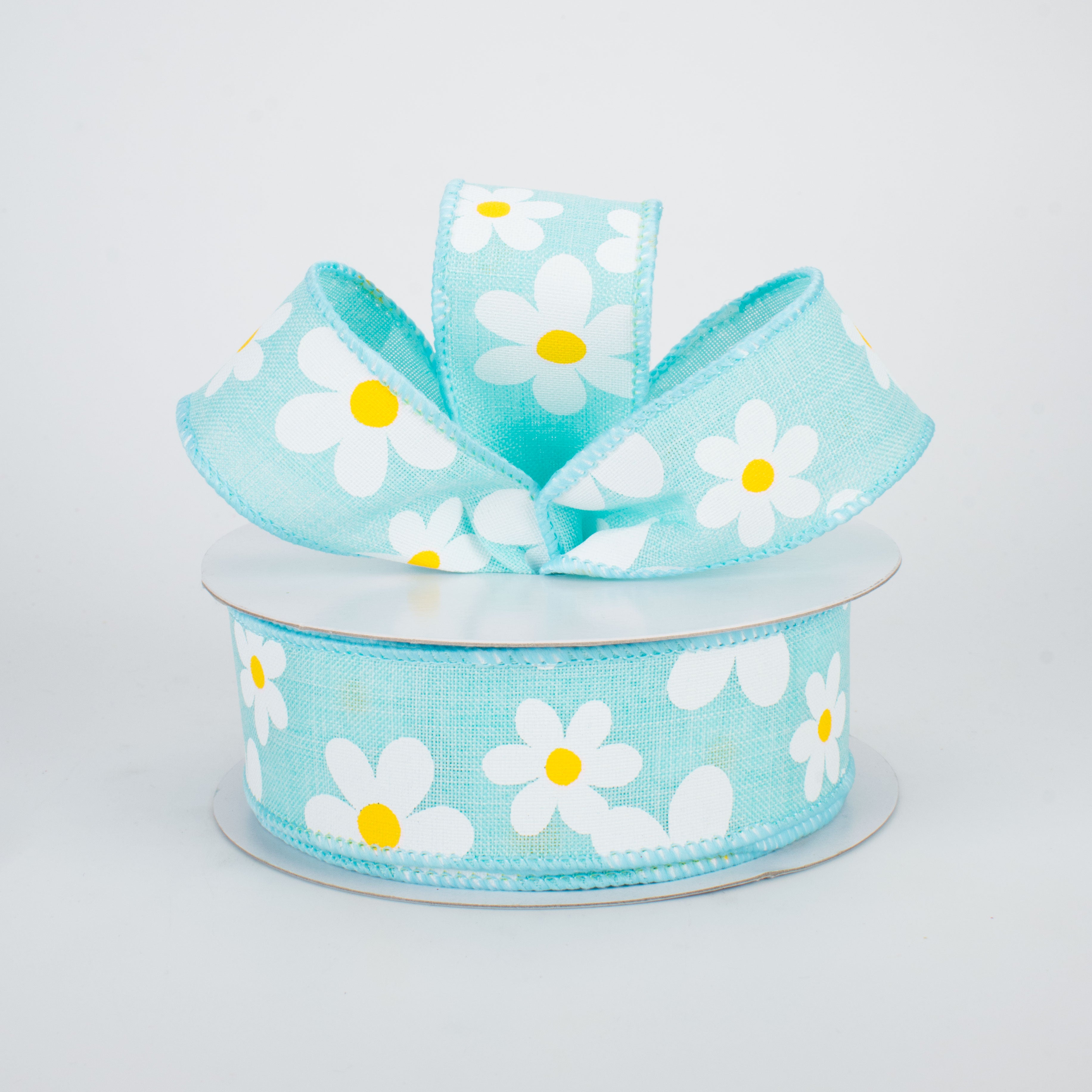 1.5" Daisy Print Ribbon: Robins Egg Blue (10 Yards) Lifestyle Photo