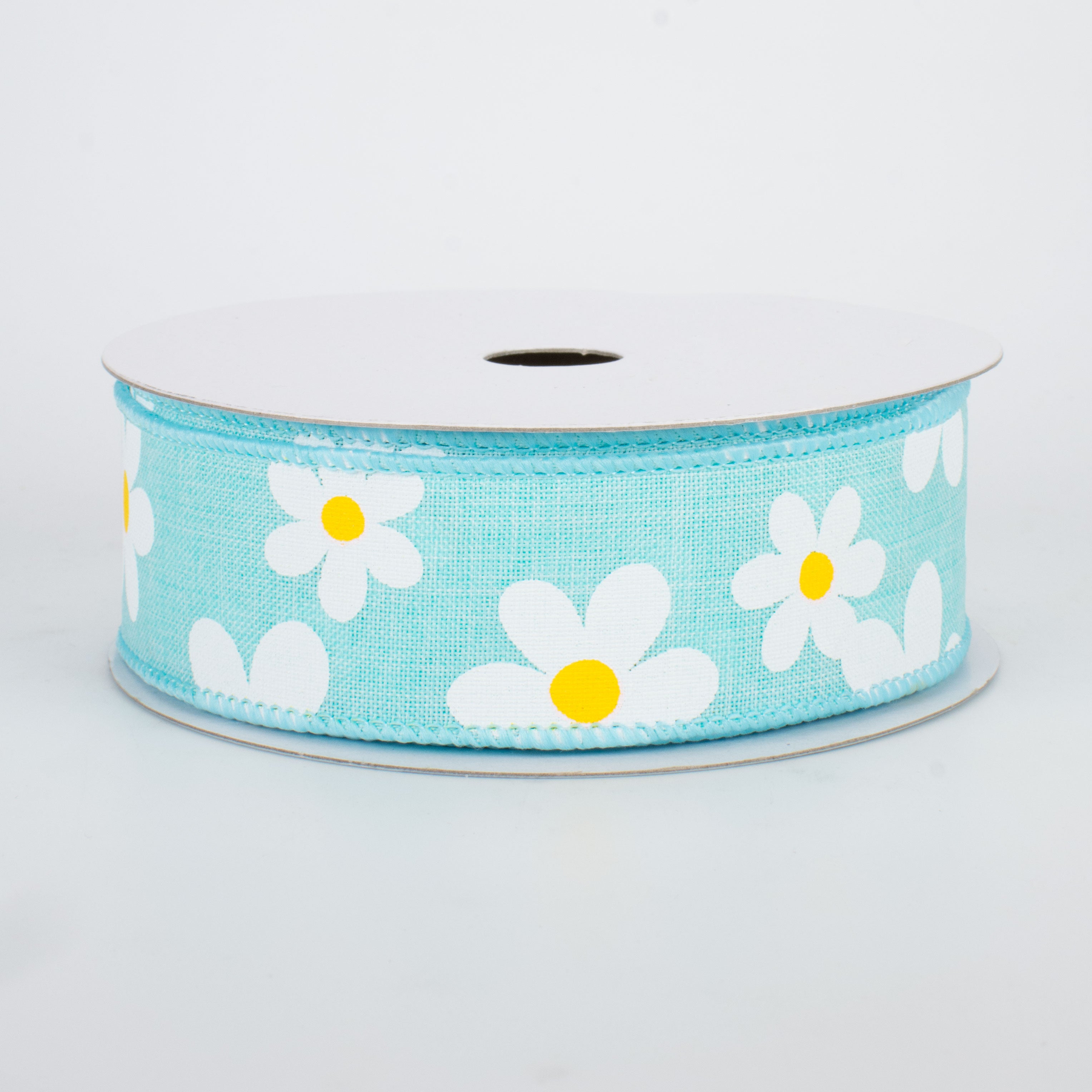1.5" Daisy Print Ribbon: Robins Egg Blue (10 Yards)