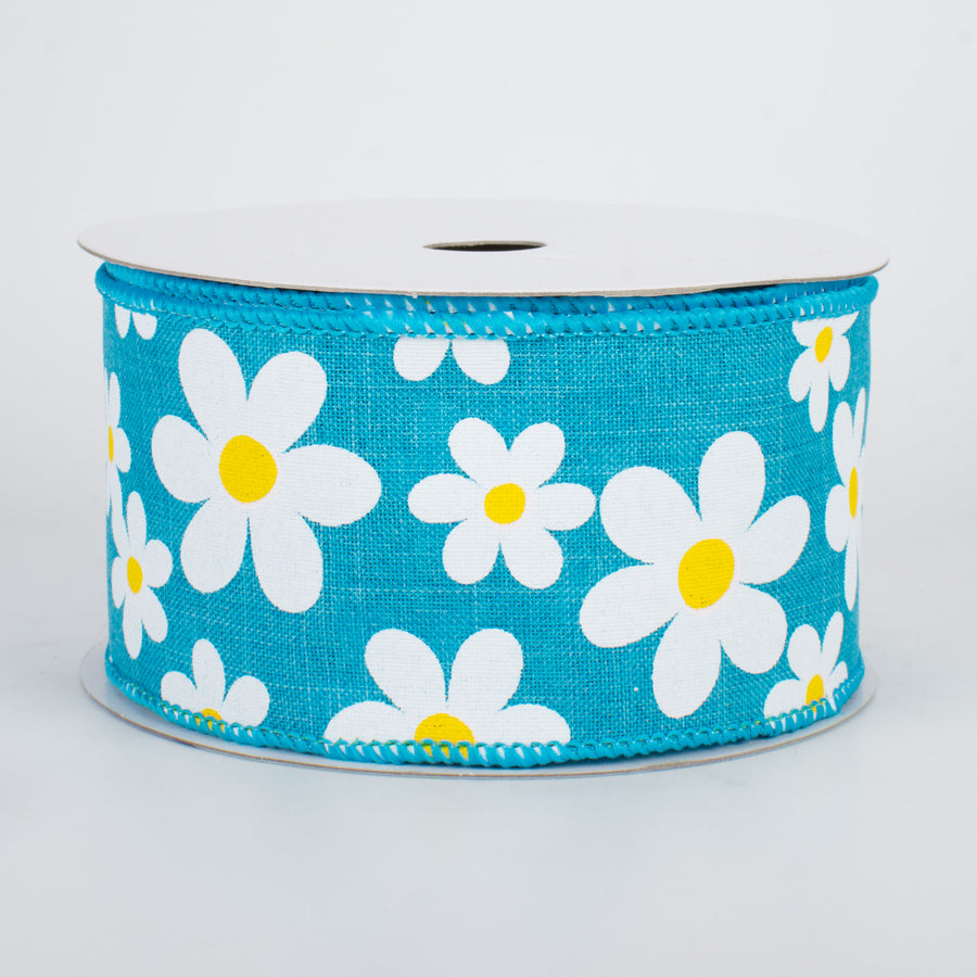 2.5" Daisy Print Ribbon: Turquoise (10 Yards)