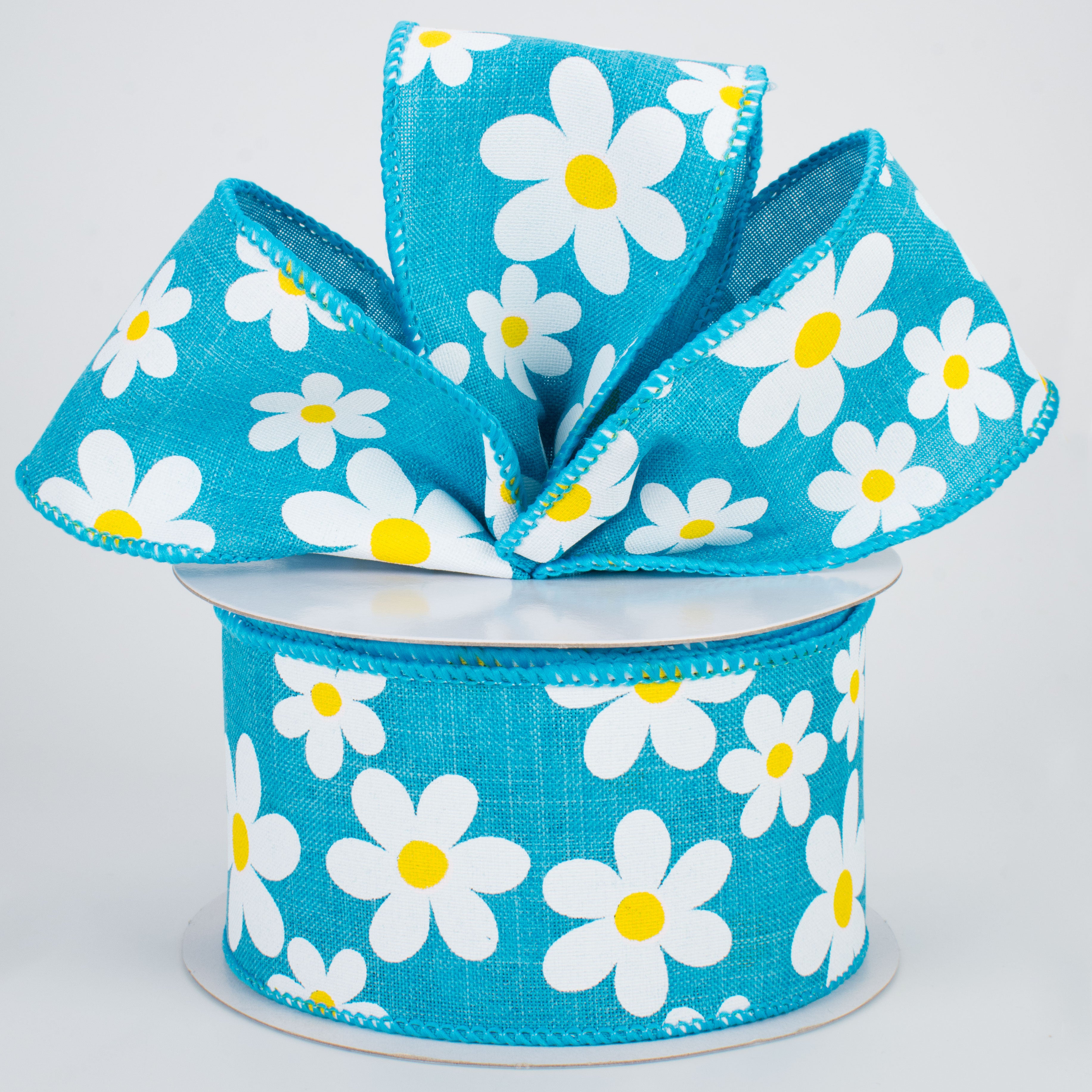 2.5" Daisy Print Ribbon: Turquoise (10 Yards) Lifestyle Photo