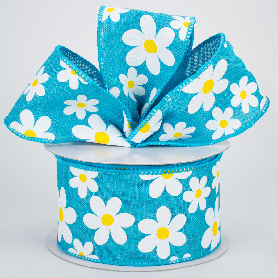 2.5" Daisy Print Ribbon: Turquoise (10 Yards) Lifestyle Photo
