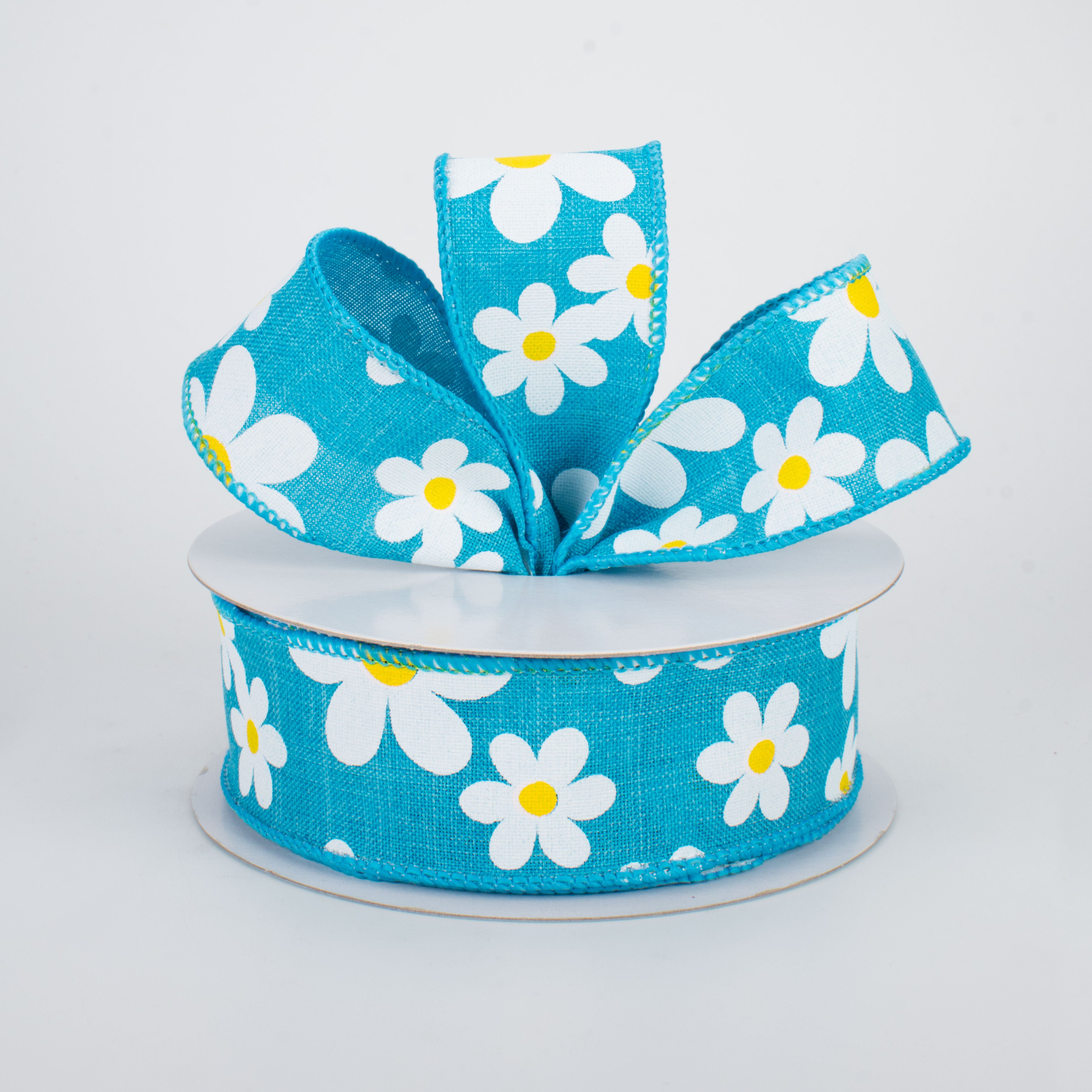 1.5" Daisy Print Ribbon: Turquoise (10 Yards) Lifestyle Photo