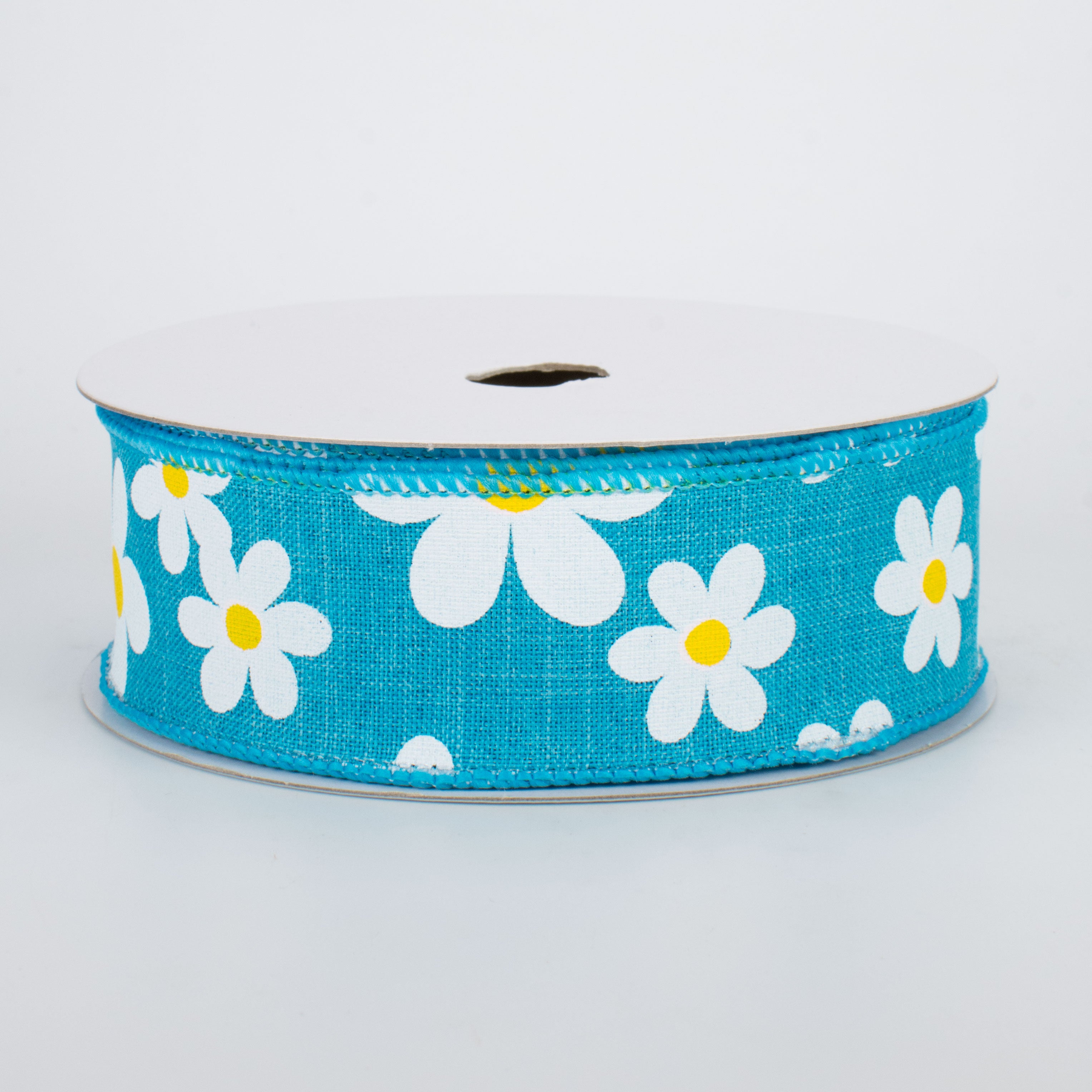 1.5" Daisy Print Ribbon: Turquoise (10 Yards)