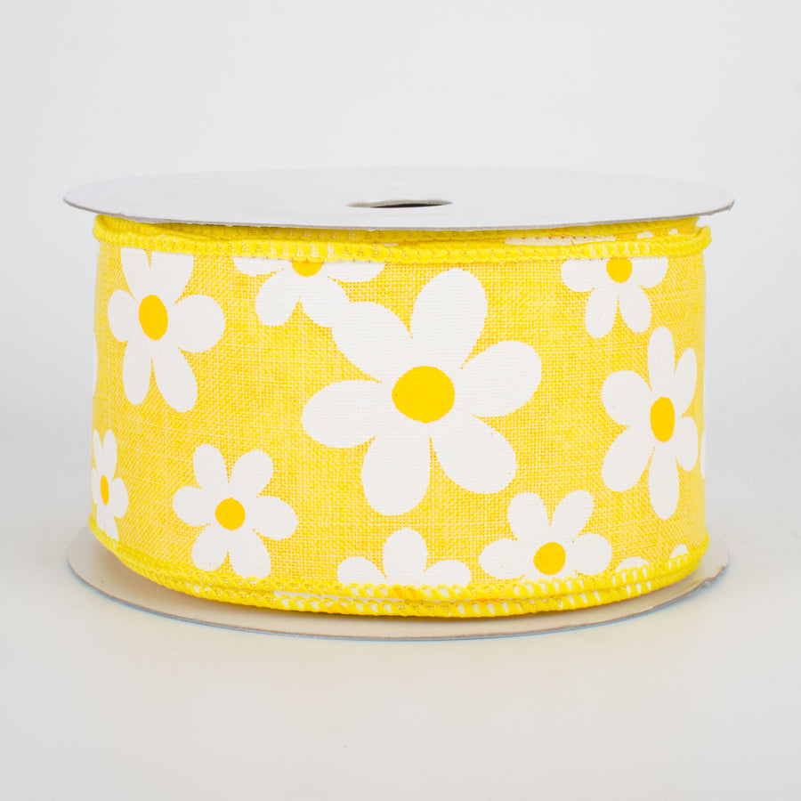 2.5" Daisy Print Ribbon: Yellow (10 Yards)