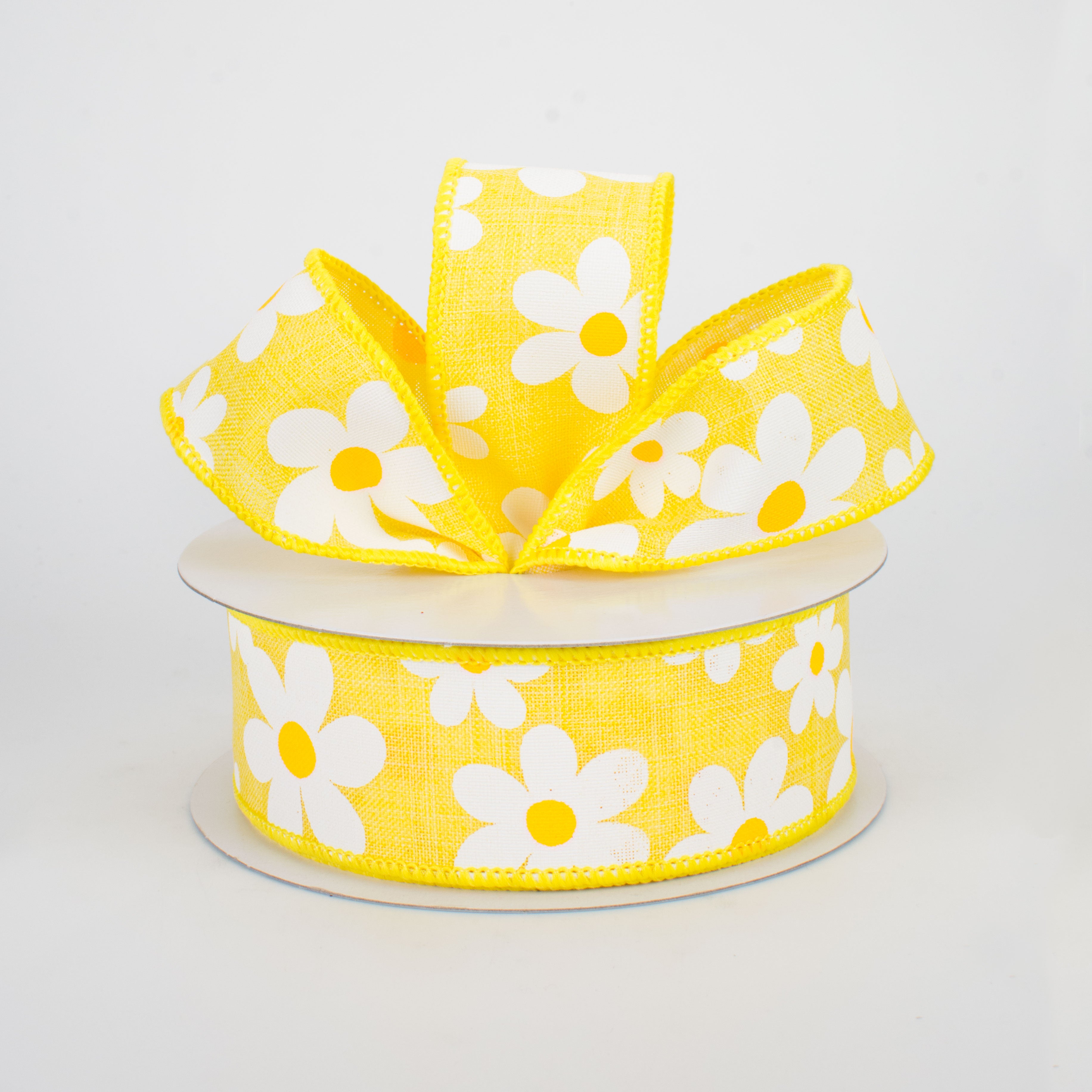 1.5" Daisy Print Ribbon: Yellow (10 Yards) Lifestyle Photo