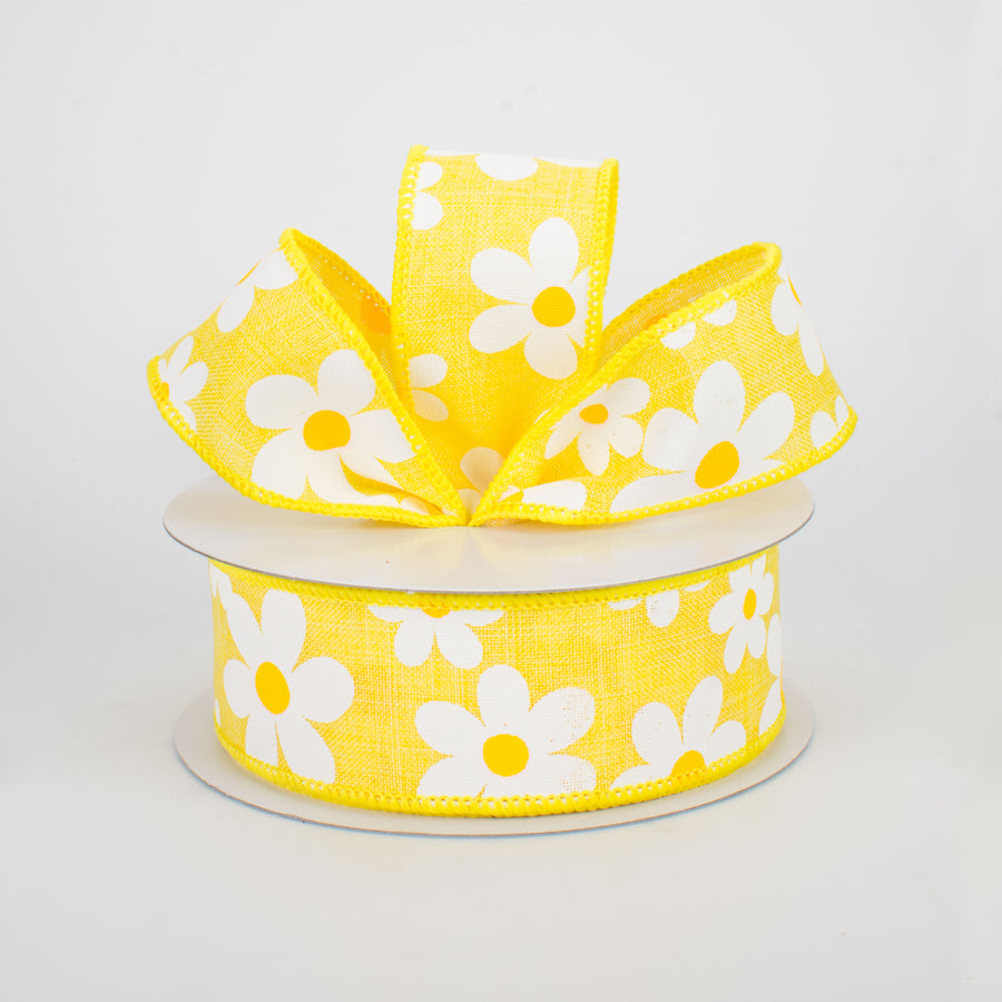 1.5" Daisy Print Ribbon: Yellow (10 Yards) Lifestyle Photo