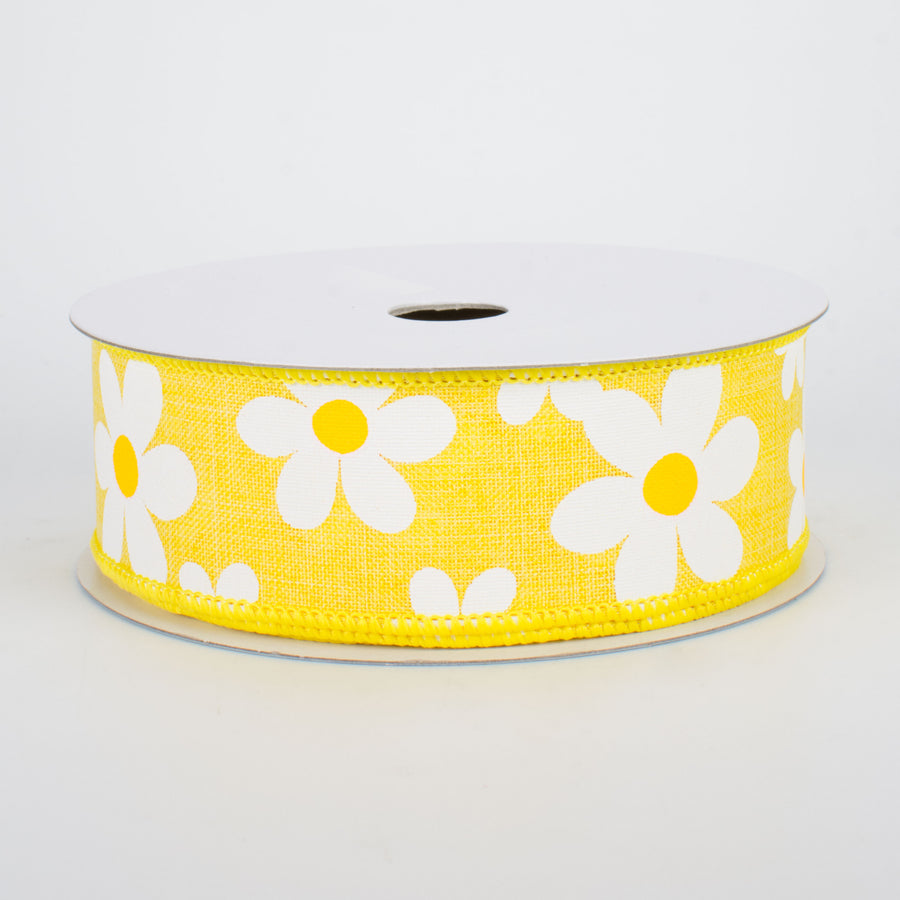 1.5" Daisy Print Ribbon: Yellow (10 Yards)