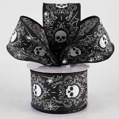 2.5" Damask Skull Ribbon: Black & Grey (10 Yards) Lifestyle Photo