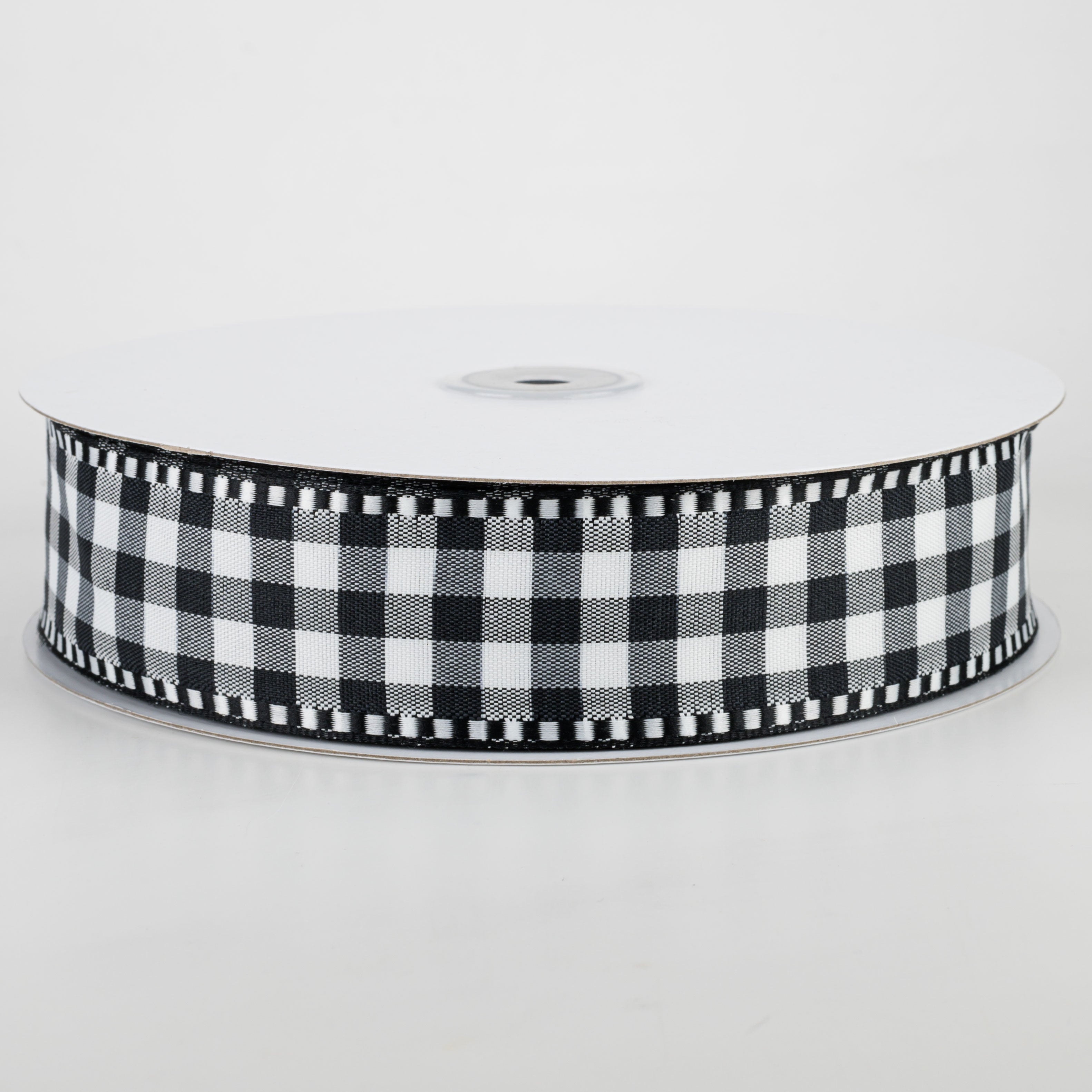 1.5" Dashed Edge Check Plaid Ribbon: Black & White (50 Yards)