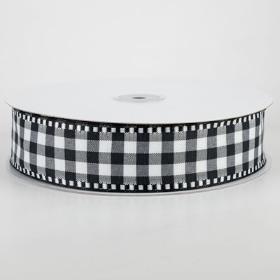 1.5" Dashed Edge Check Plaid Ribbon: Black & White (50 Yards)