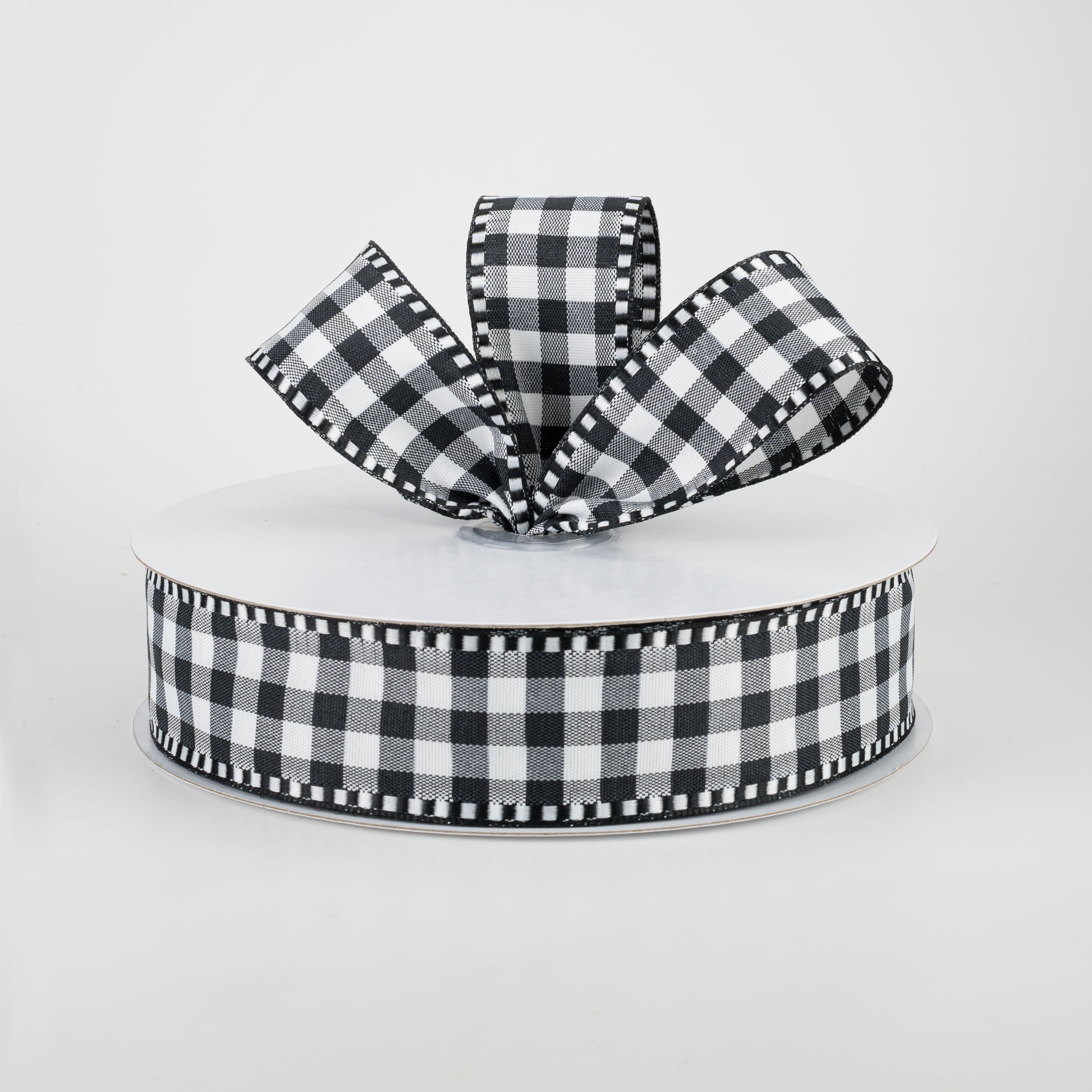 1.5" Dashed Edge Check Plaid Ribbon: Black & White (50 Yards) Lifestyle Photo