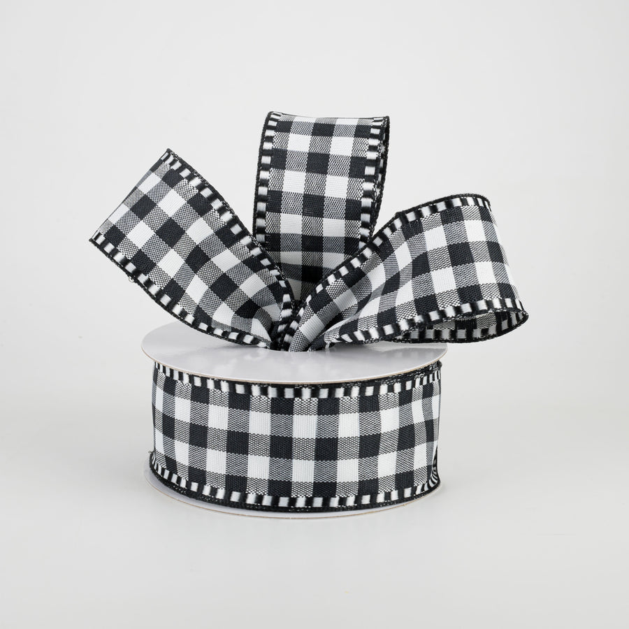 1.5" Dashed Edge Check Plaid Ribbon: Black & White (10 Yards) Lifestyle Photo