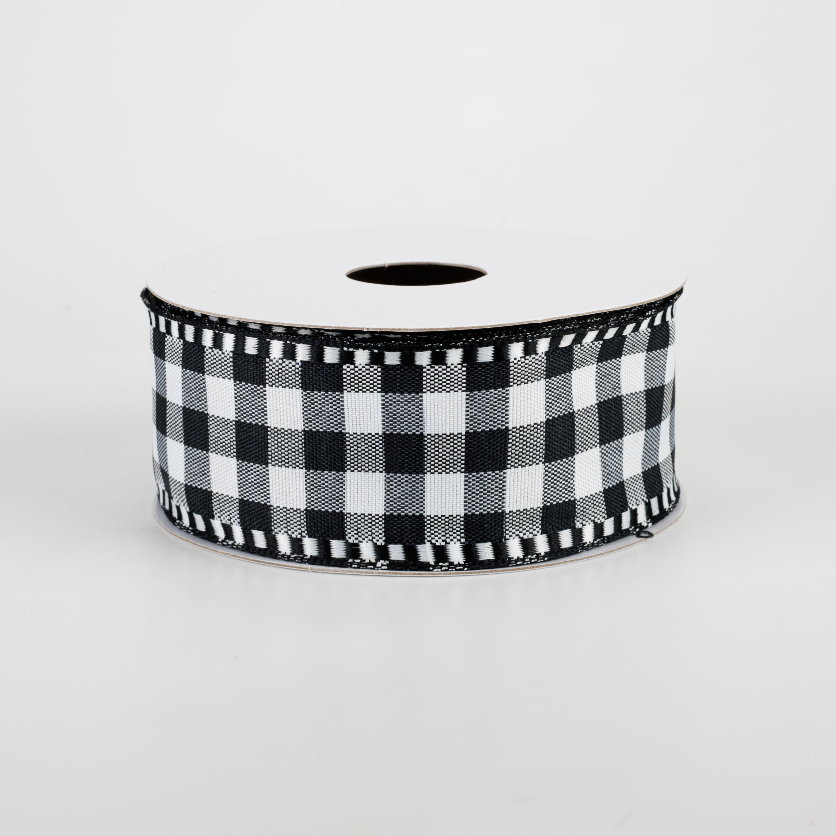 1.5" Dashed Edge Check Plaid Ribbon: Black & White (10 Yards)
