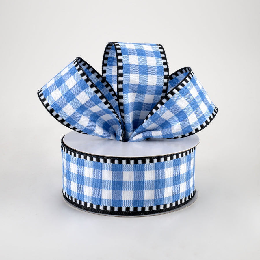 1.5" Dashed Edge Check Plaid Ribbon: Blue & White (10 Yards) Lifestyle Photo