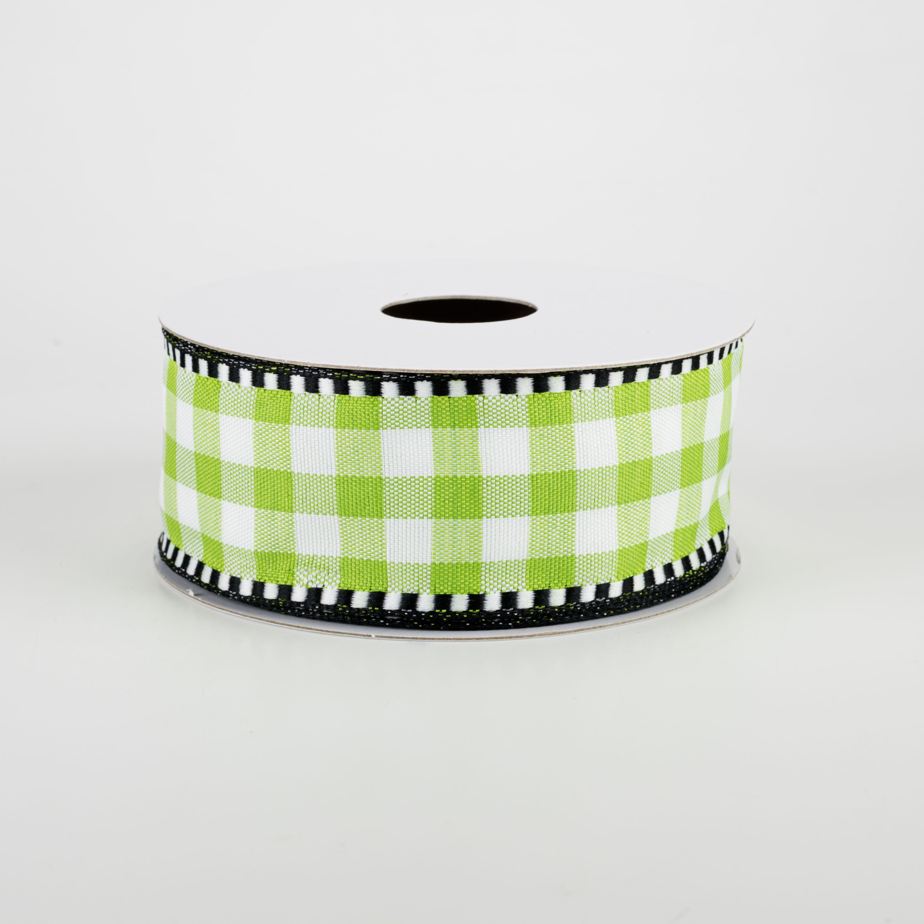1.5" Dashed Edge Check Plaid Ribbon: Green & White (10 Yards) Item Number: 47102-09-07