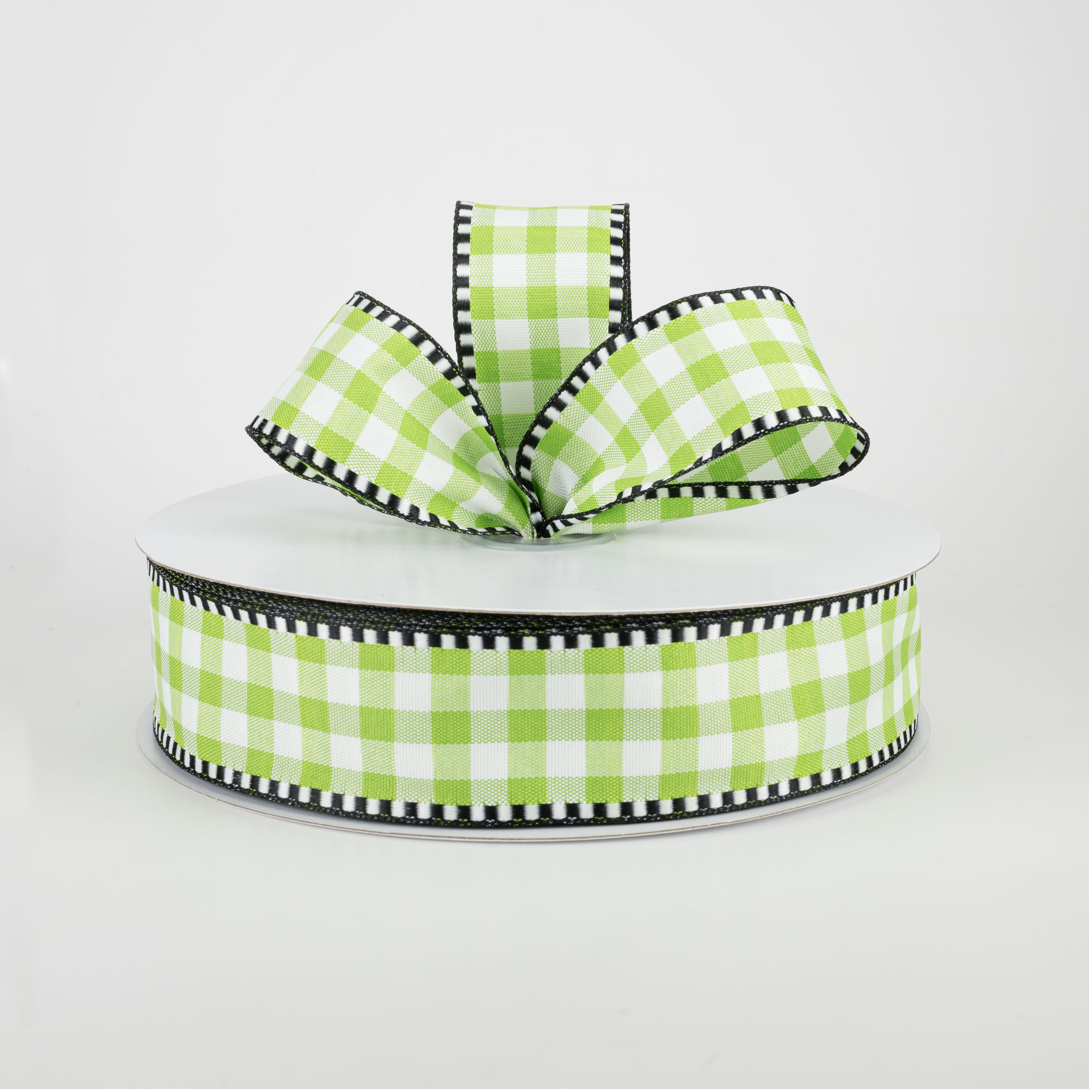 1.5" Dashed Edge Check Plaid Ribbon: Lime & White (50 Yards) Lifestyle Photo
