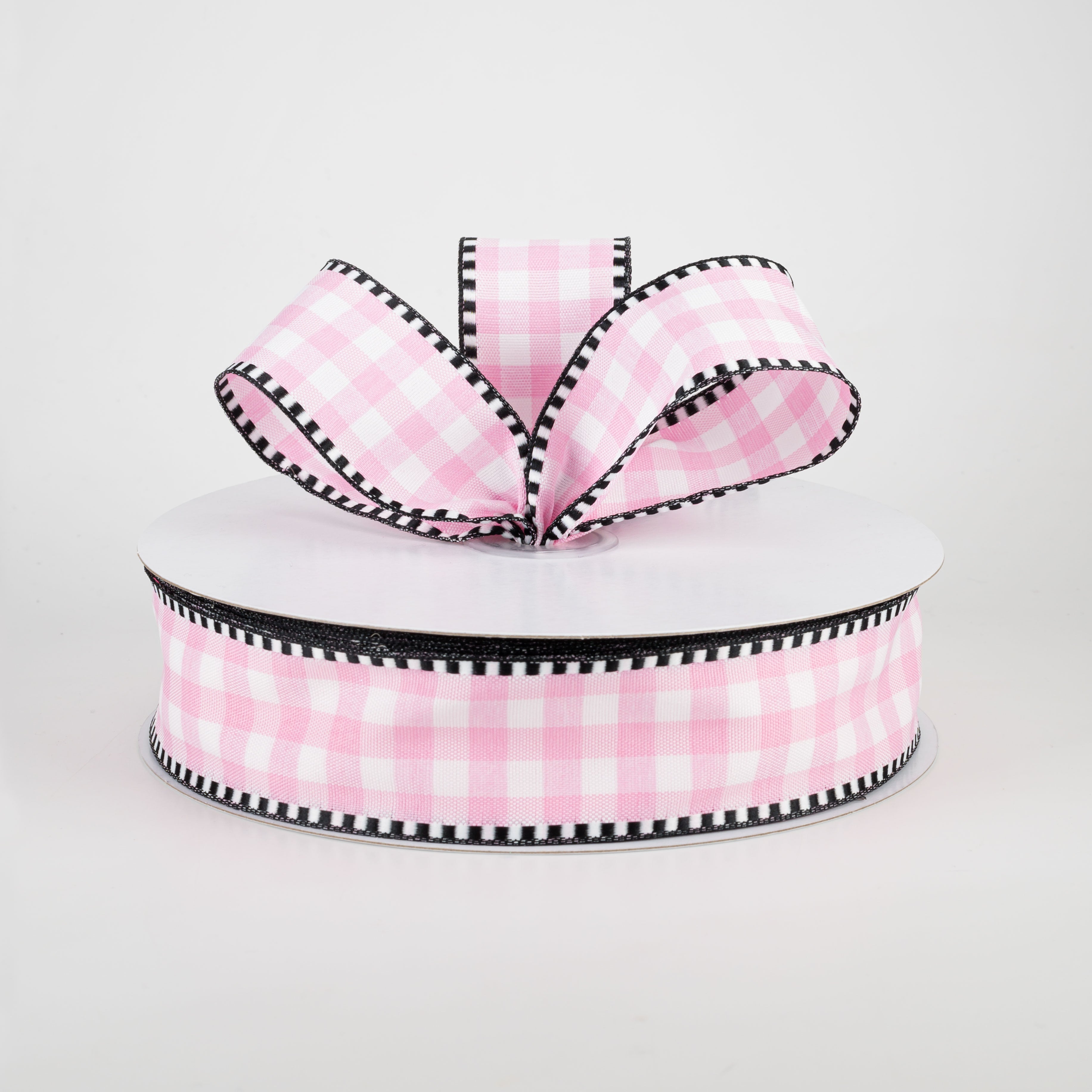 1.5" Dashed Edge Check Plaid Ribbon: Pink & White (50 Yards) Lifestyle Photo