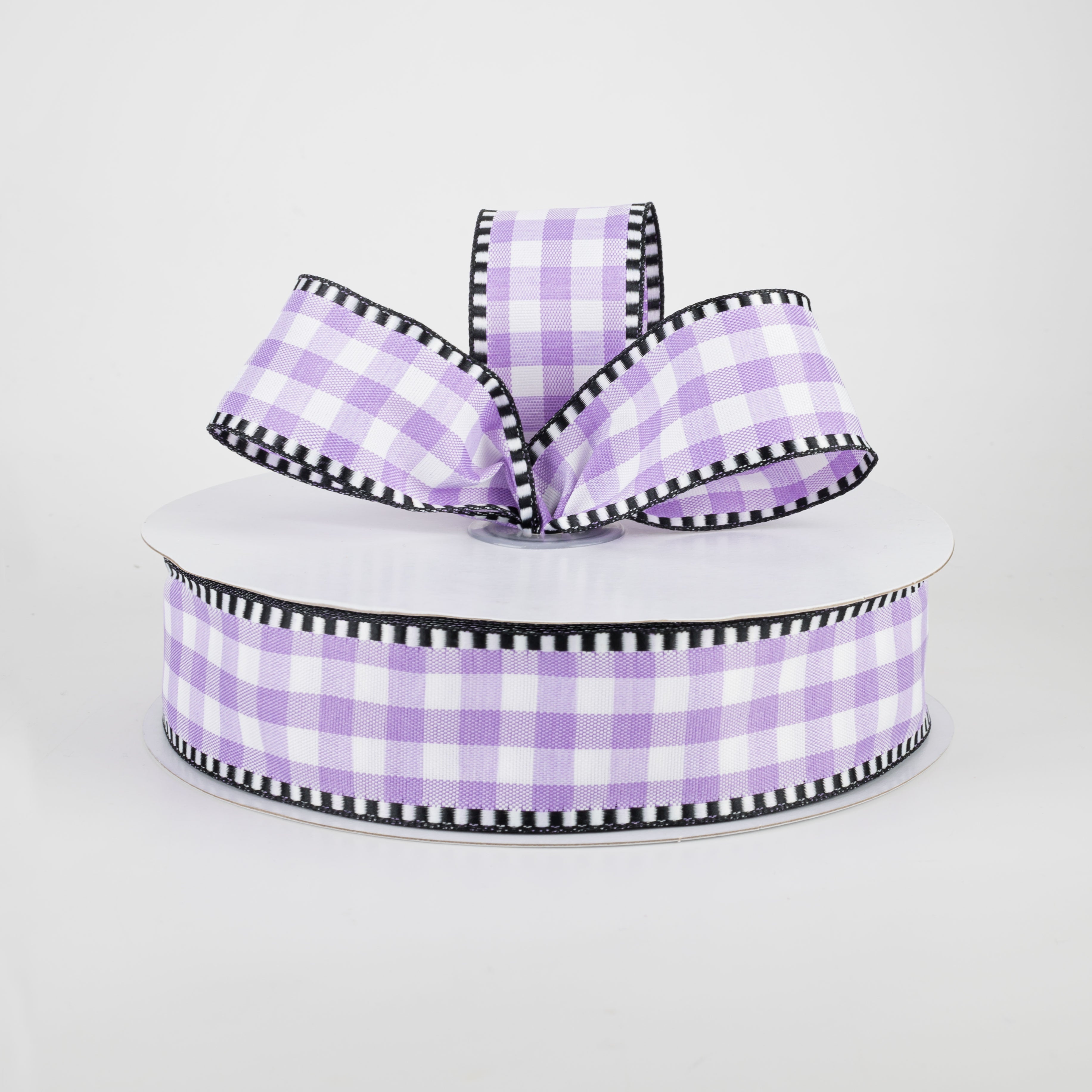 1.5" Dashed Edge Check Plaid Ribbon: Purple & White (50 Yards) Lifestyle Photo