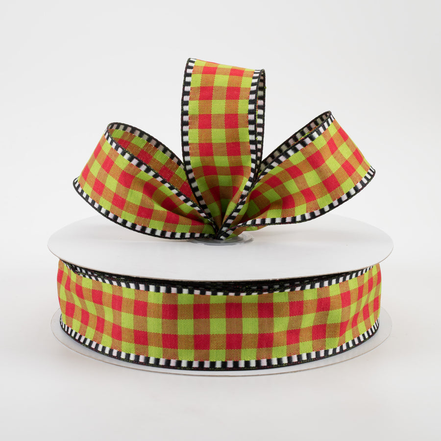 1.5" Dashed Edge Check Plaid Ribbon: Red & Lime (50 Yards) Lifestyle Photo