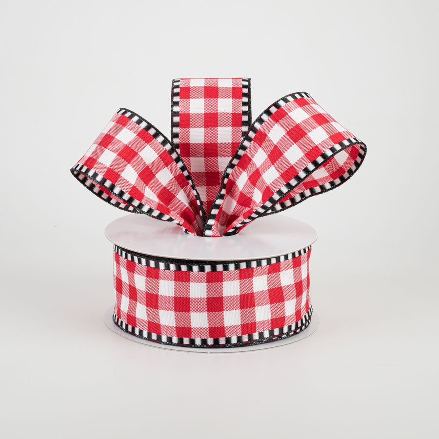 1.5" Dashed Edge Check Plaid Ribbon: Red & White (10 Yards) Lifestyle Photo