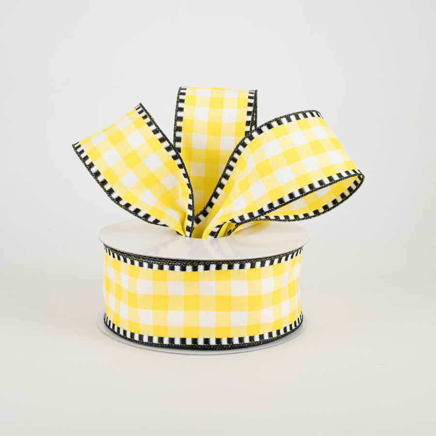 1.5" Dashed Edge Check Plaid Ribbon: Yellow & White (10 Yards) Lifestyle Photo