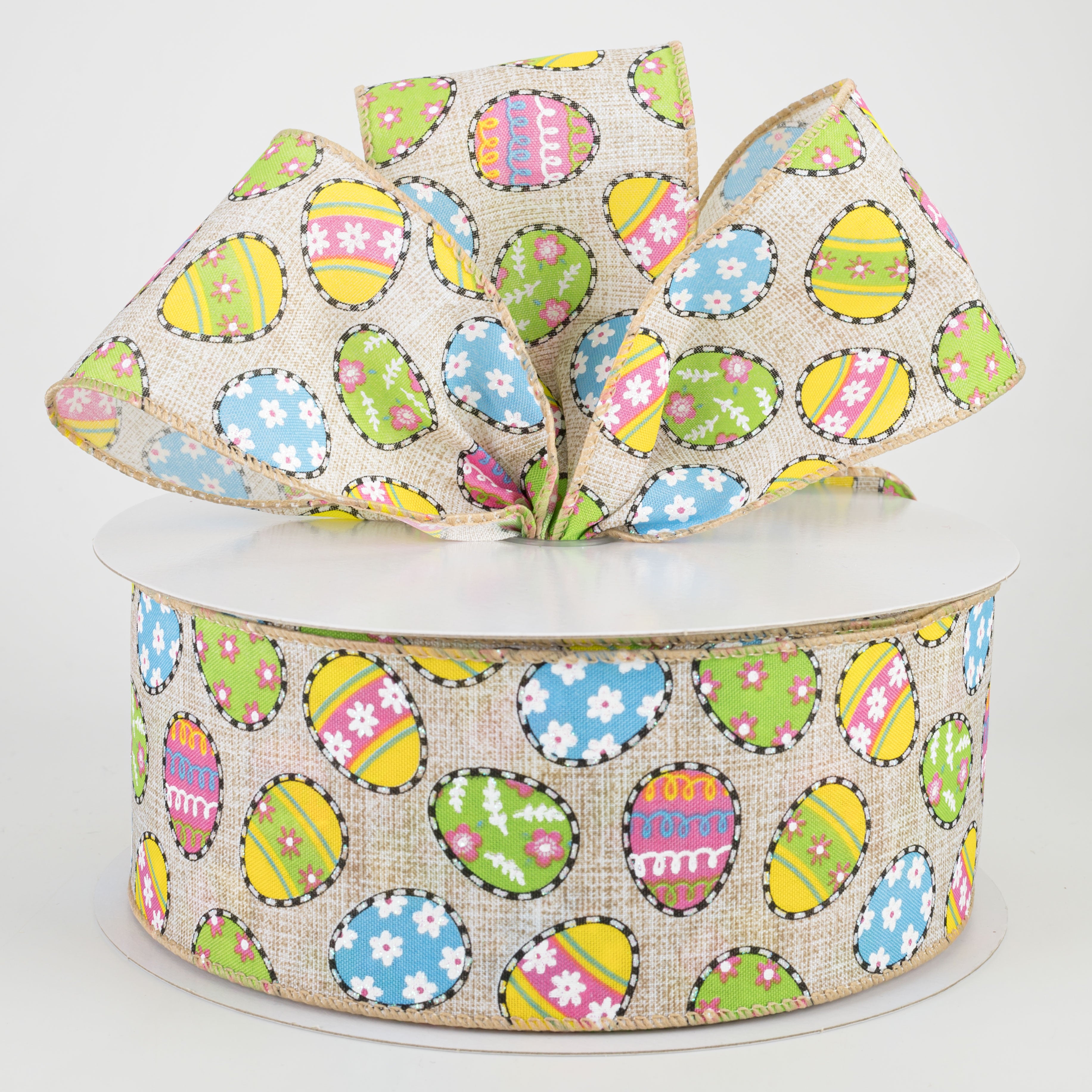 2.5" Dashed Edge Easter Egg Ribbon: Natural (50 Yards) Lifestyle Photo
