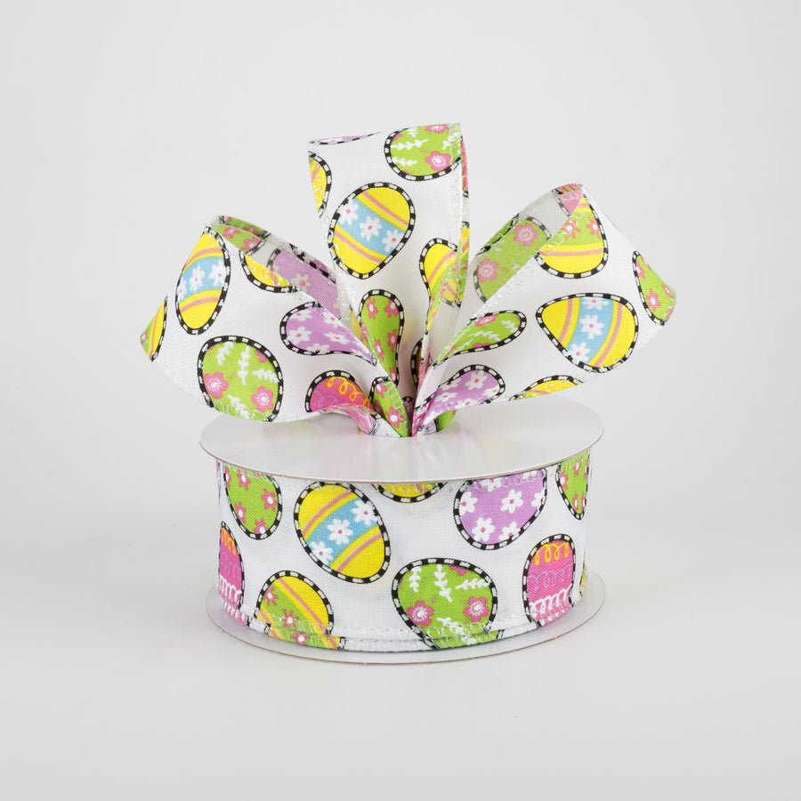 1.5" Dashed Edge Easter Egg Ribbon: White (10 Yards) Lifestyle Photo
