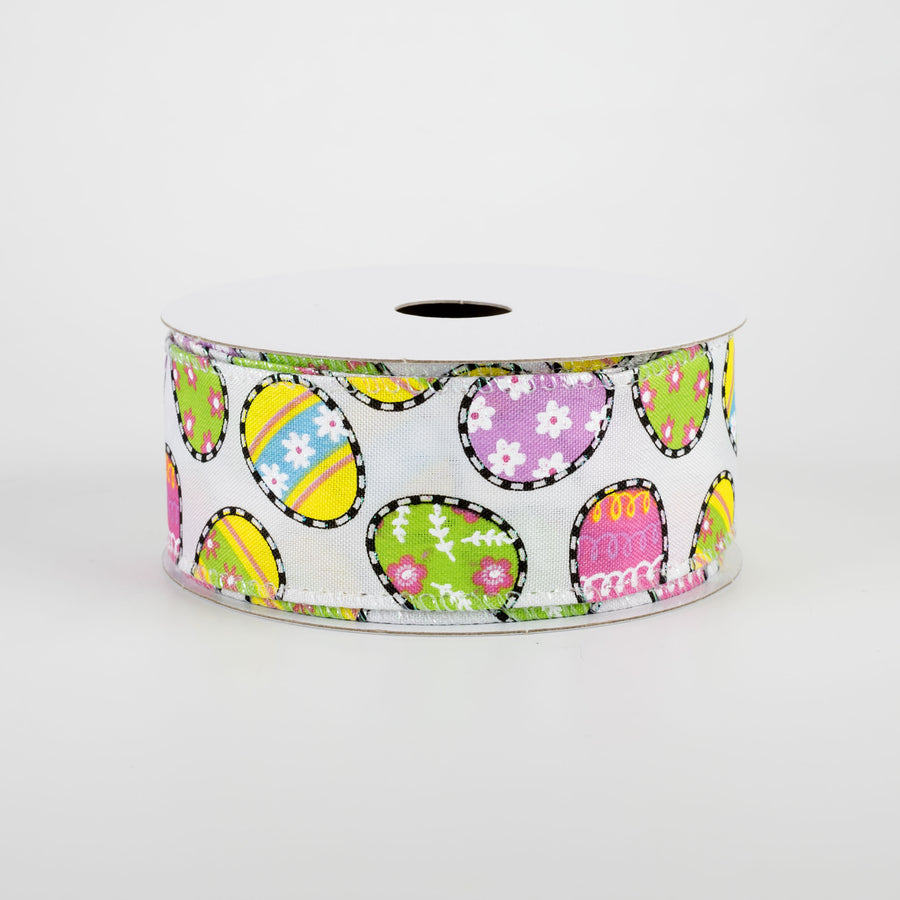 1.5" Dashed Edge Easter Egg Ribbon: White (10 Yards) Item Number: 31104-09-01