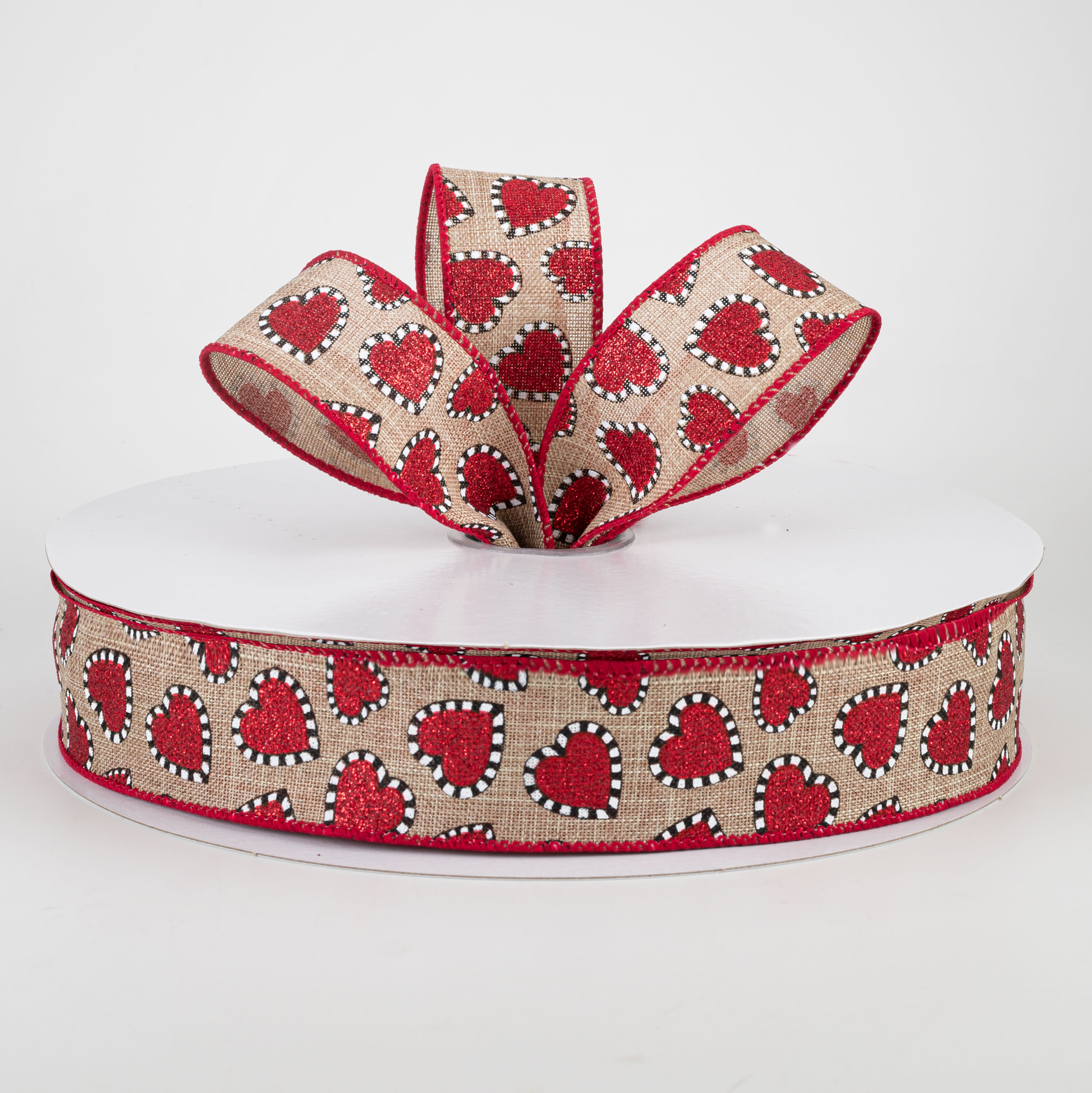 1.5" Dashed Edge Glitter Heart Ribbon: Natural (50 Yards) Lifestyle Photo