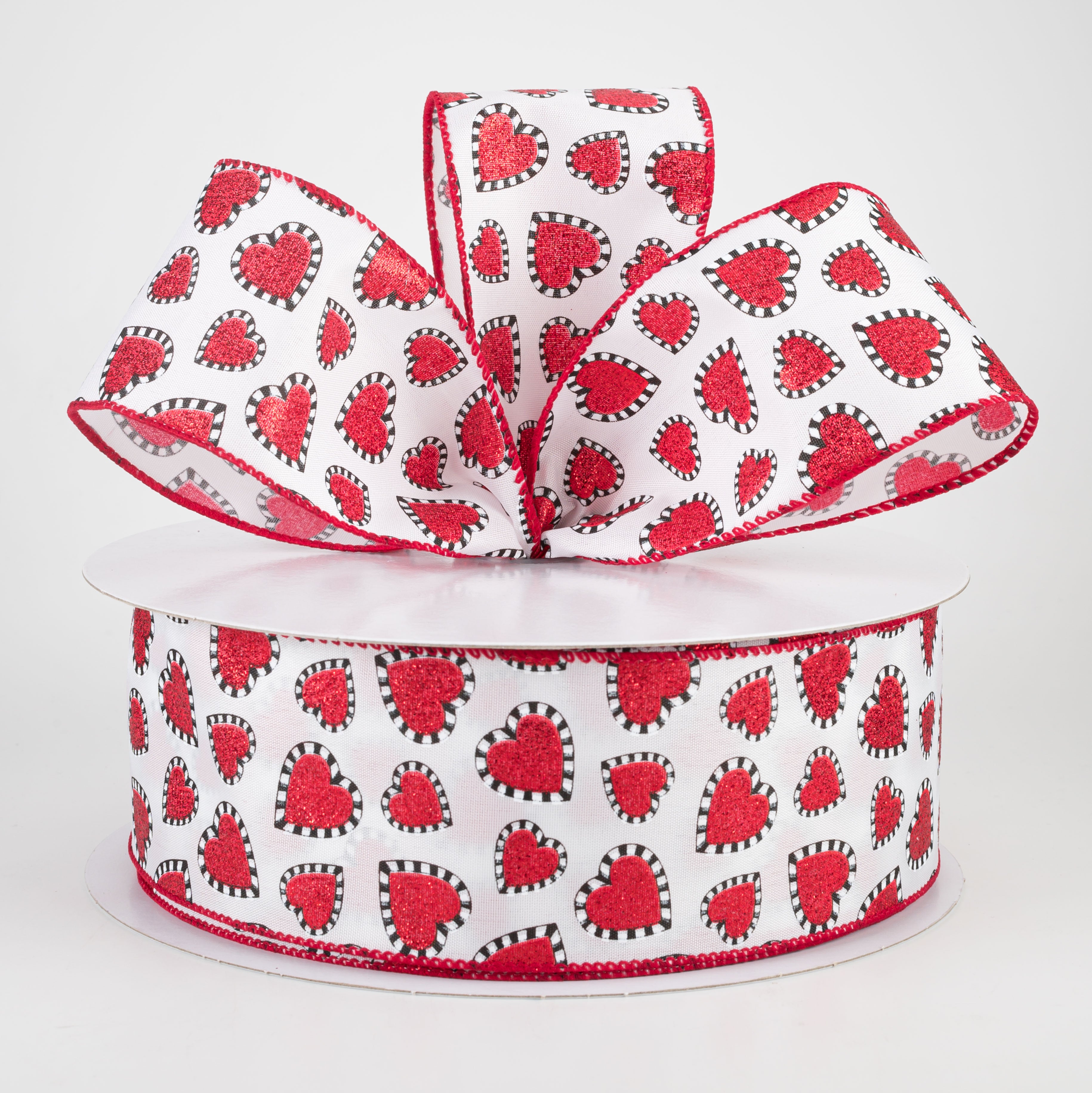 2.5" Dashed Edge Glitter Heart Ribbon: White (50 Yards) Lifestyle Photo