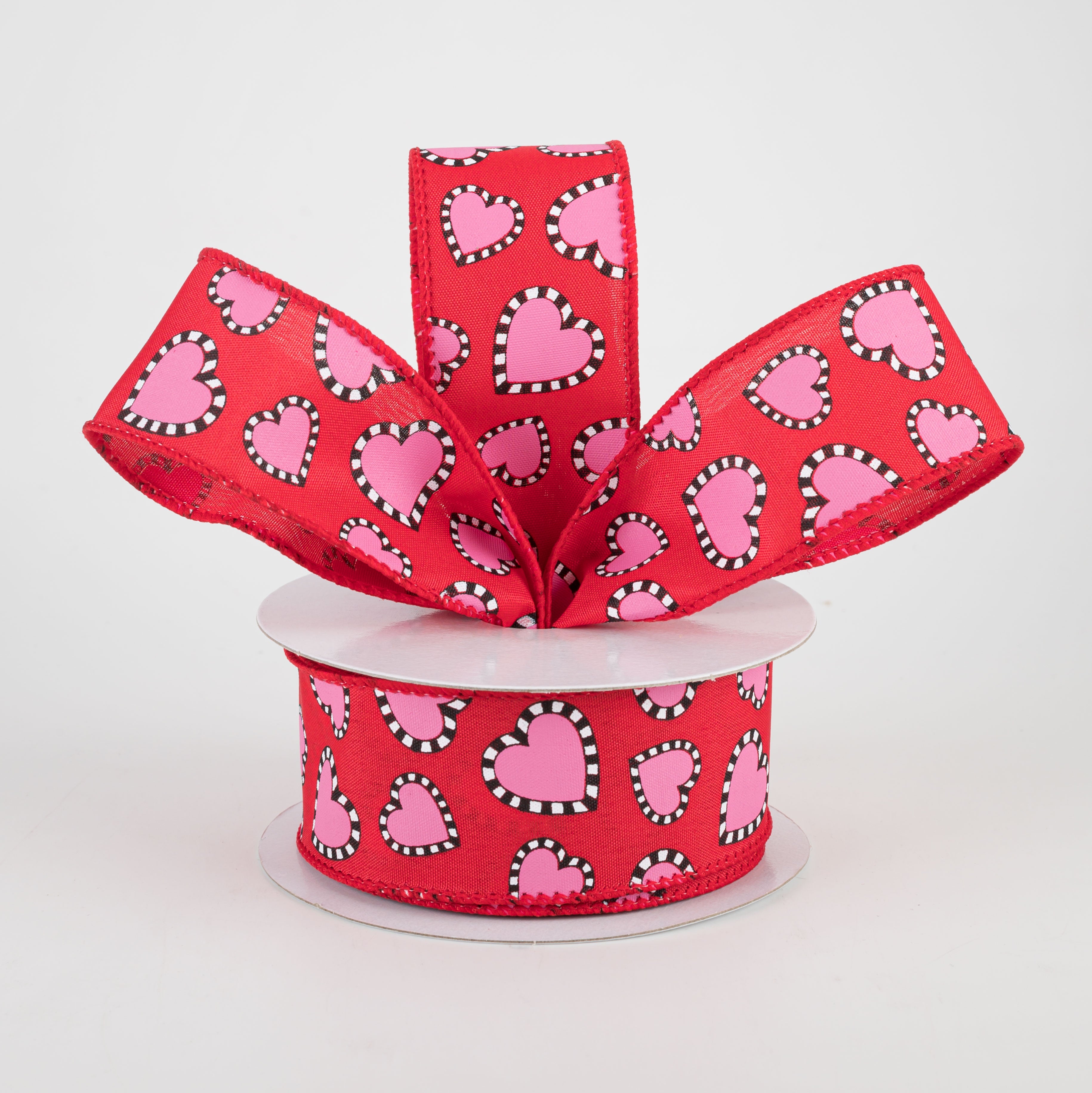 1.5" Dashed Edge Pink Heart Ribbon: Red (10 Yards) Lifestyle Photo