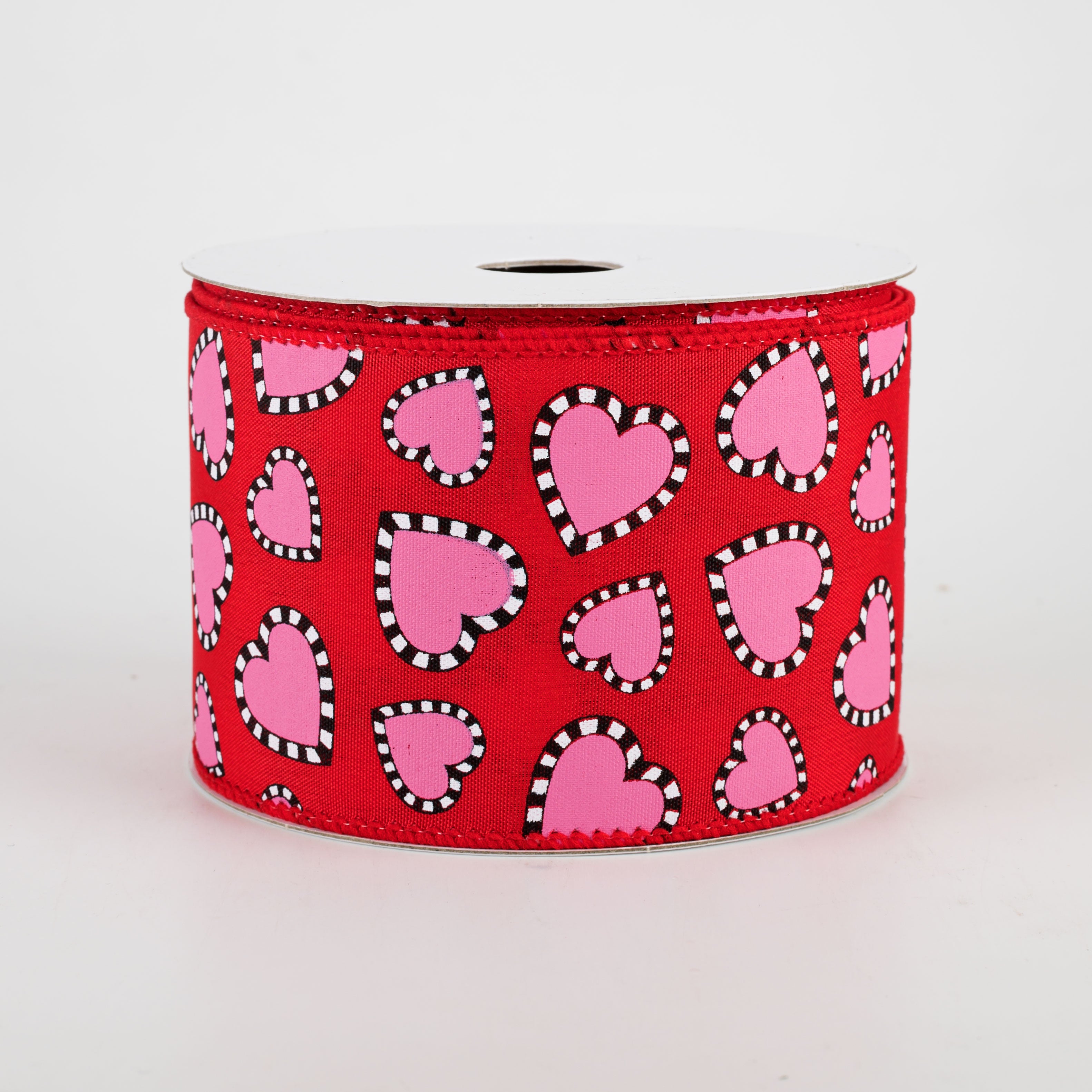 2.5" Dashed Edge Pink Heart Ribbon: Red (10 Yards) Item Number: 11112-40-03