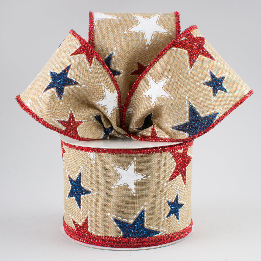 2.5" Dashed Glitter Star Ribbon: Light Beige (10 Yards) Lifestyle Photo