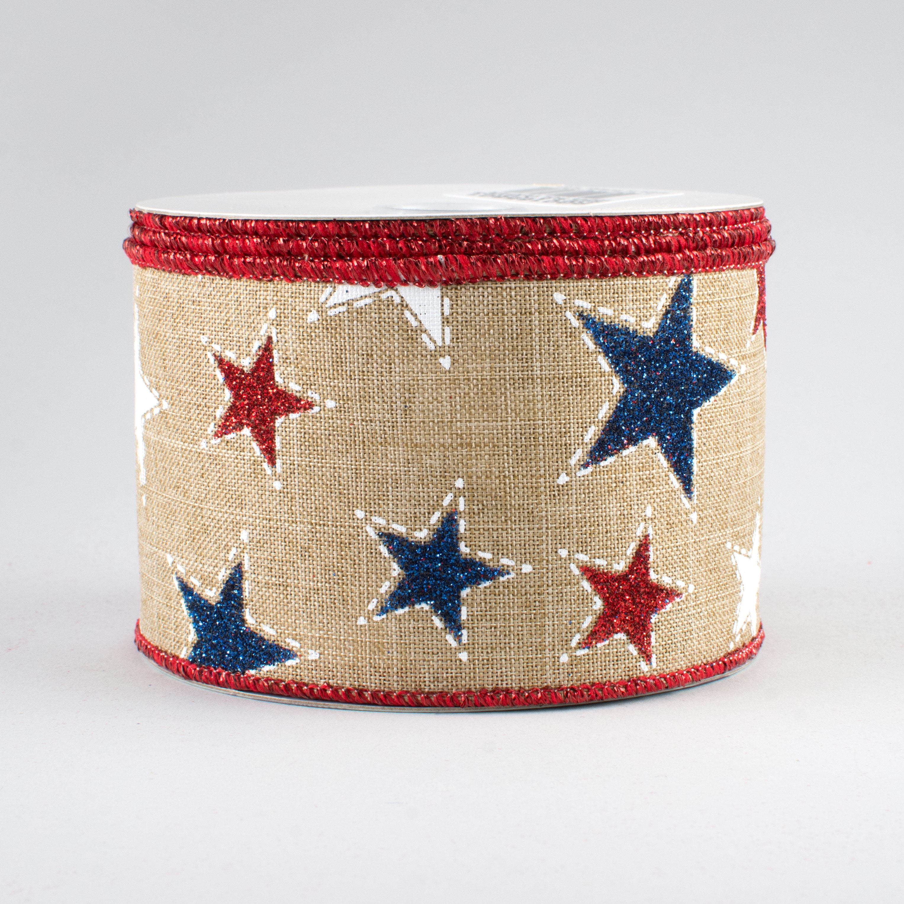 2.5" Dashed Glitter Star Ribbon: Light Beige (10 Yards)