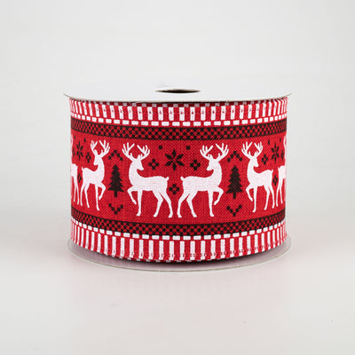 2.5" Dashing Deer Stripe Edge Ribbon: Red, Black, White (10 Yards)