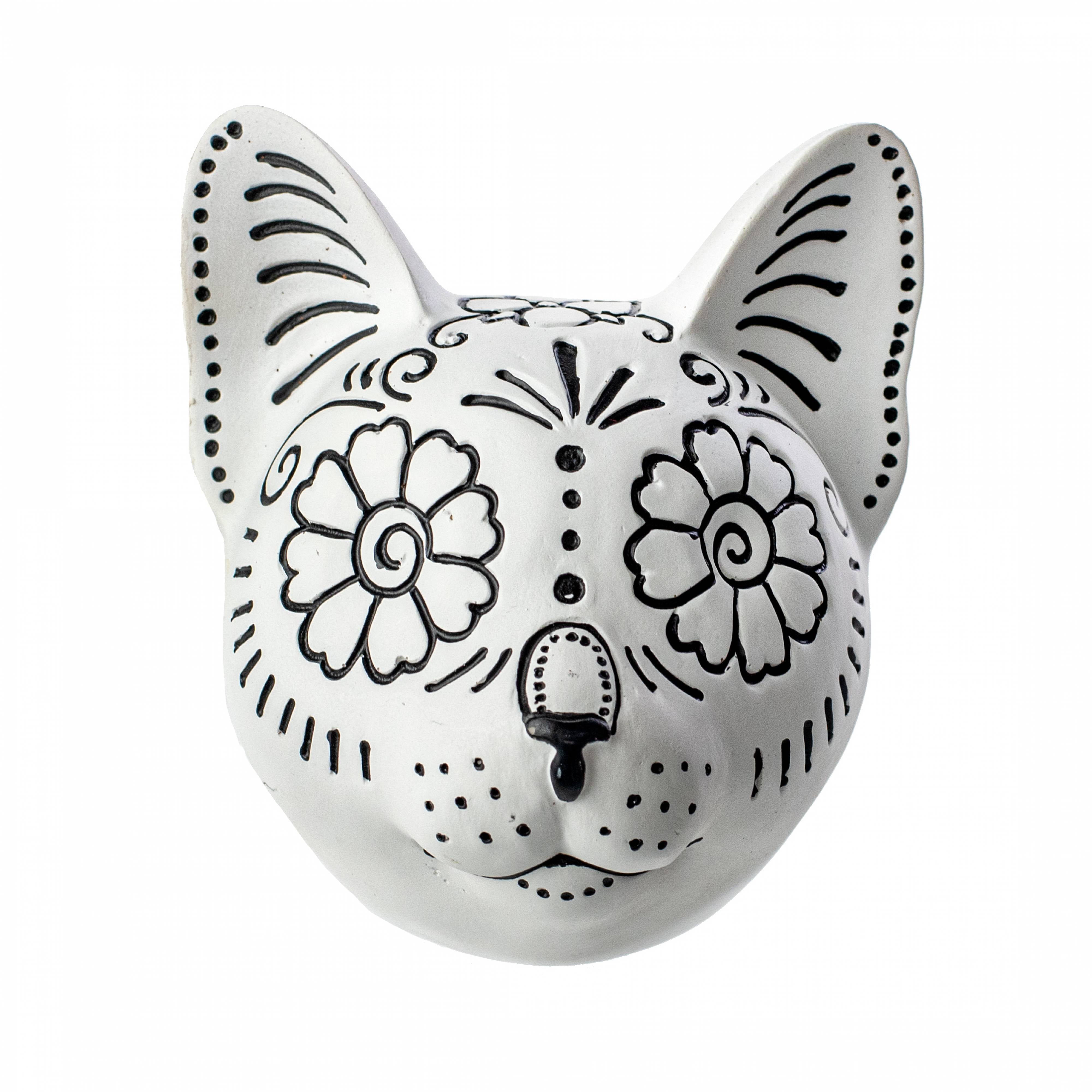 6" Day of the Dead Cat Head Decor Item Number: AFZ555-WH/BK