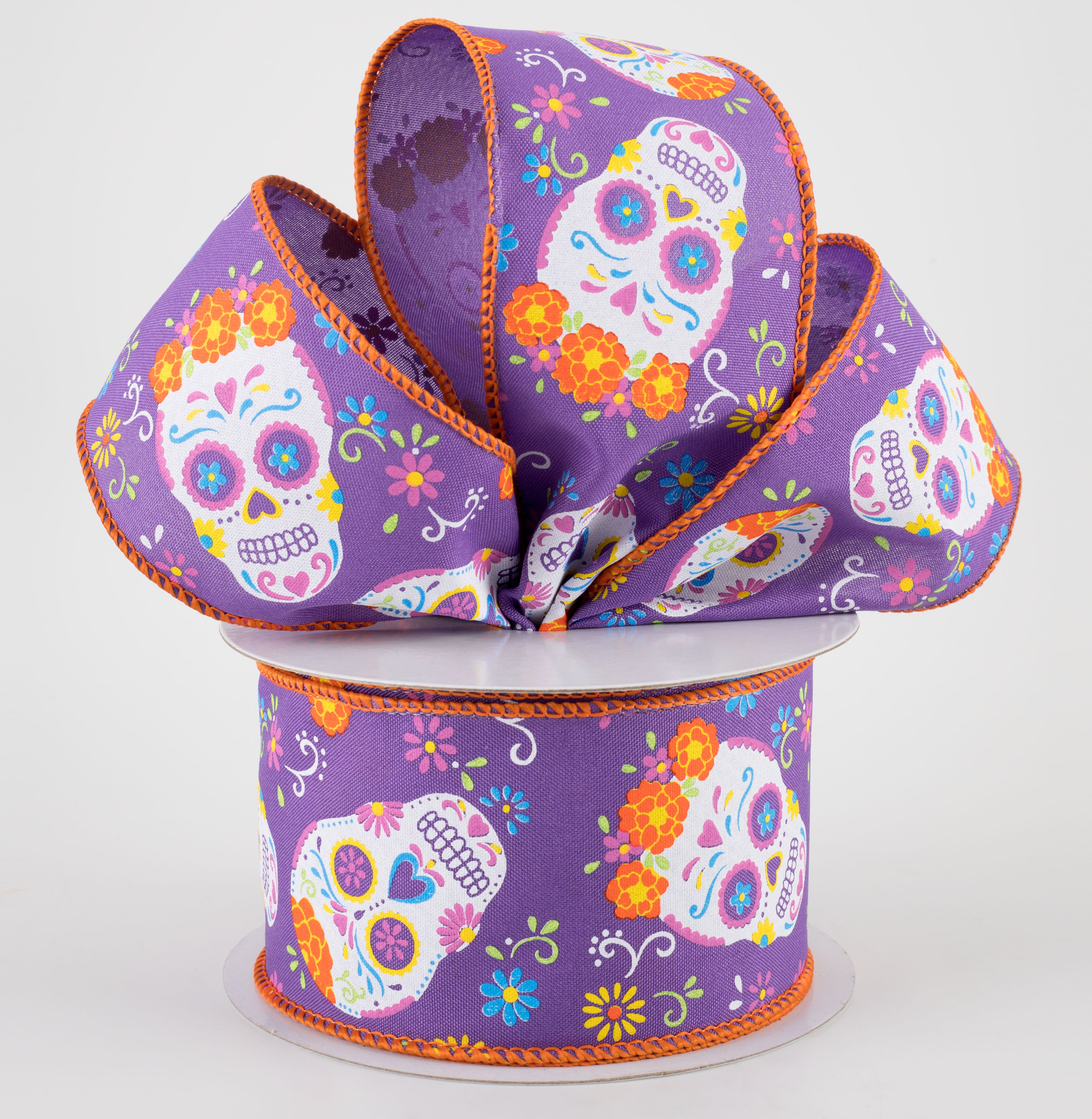 2.5" Day of the Dead Ribbon: Purple (10 Yards) Lifestyle Photo