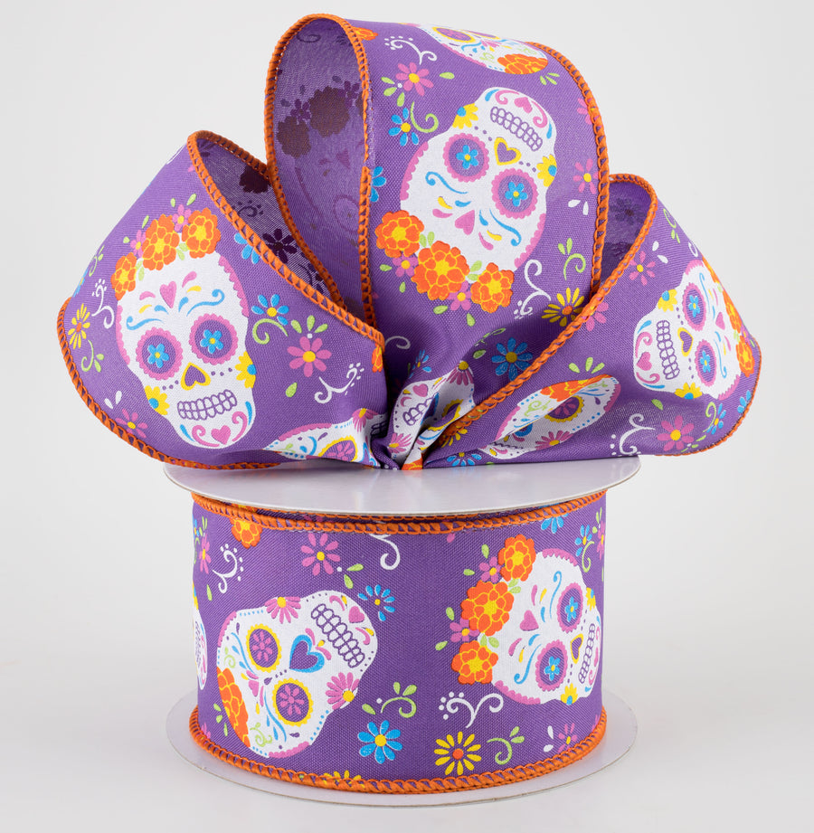 2.5" Day of the Dead Ribbon: Purple (10 Yards) Lifestyle Photo