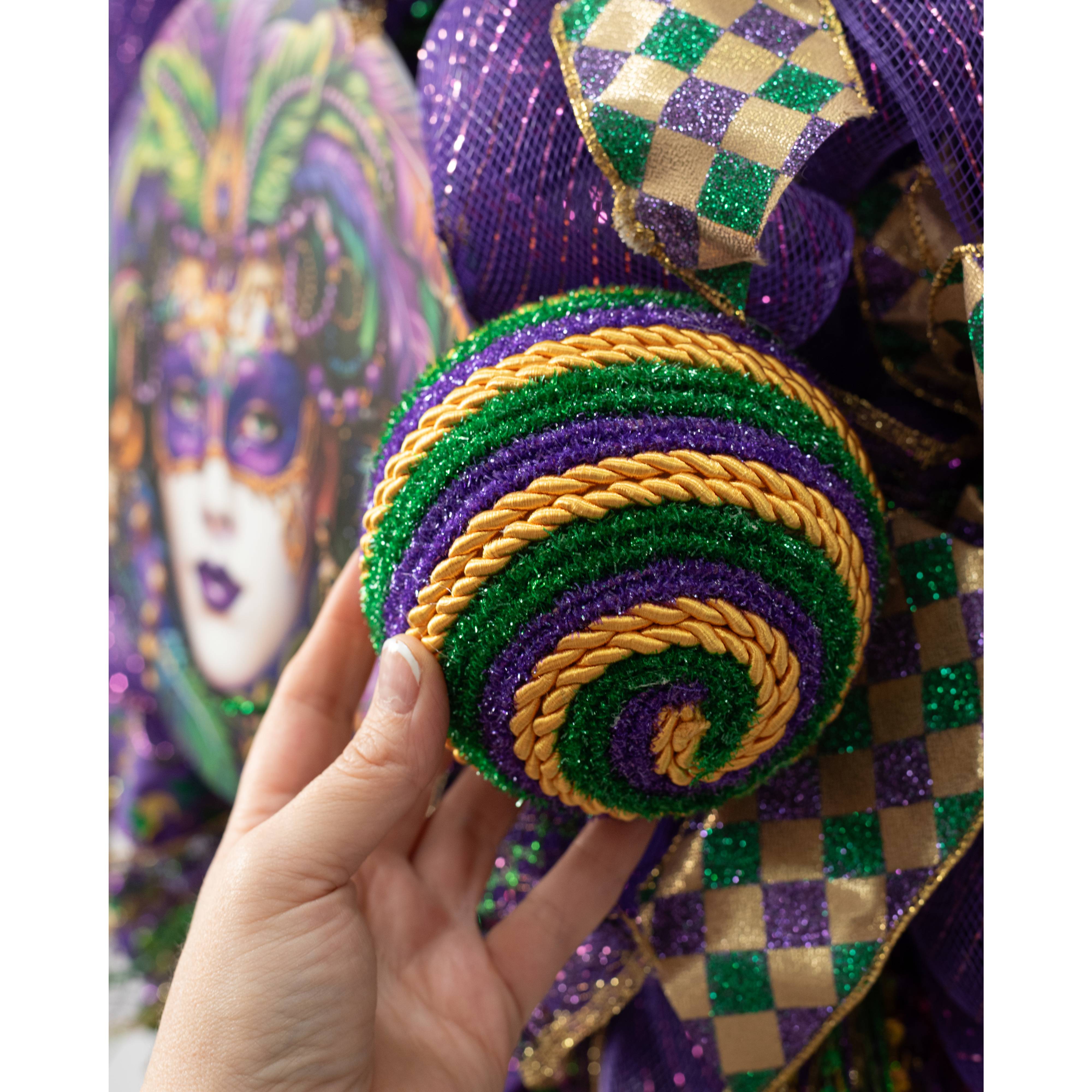 5" Rope Stripe Ornament Ball: Mardi Gras