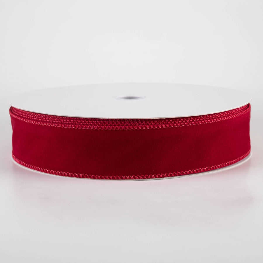 1.5" Stitched Edge Velvet Ribbon: Dark Red (50 Yards)