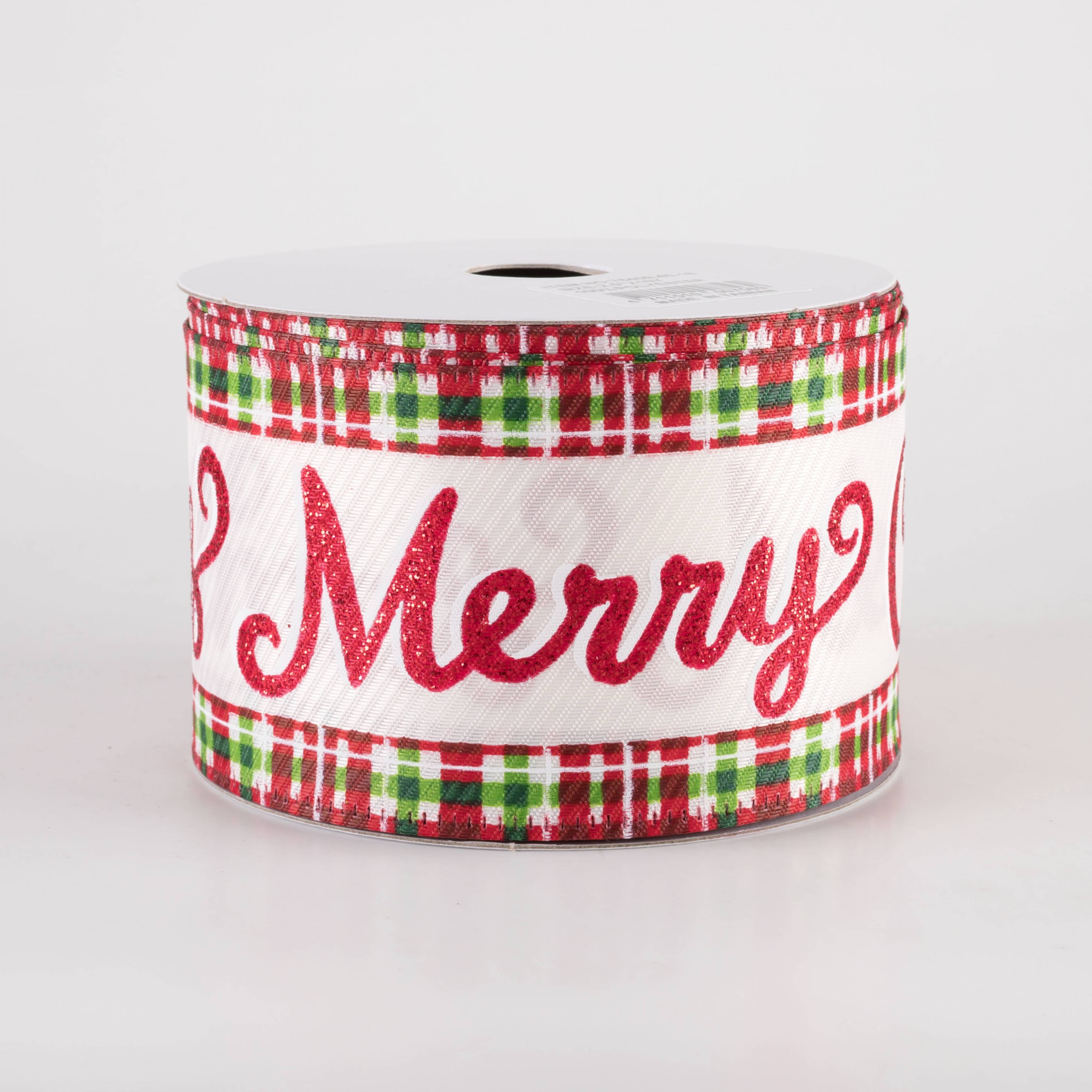 2.5" Textured Satin Merry Christmas Plaid Edge Ribbon (10 Yards)