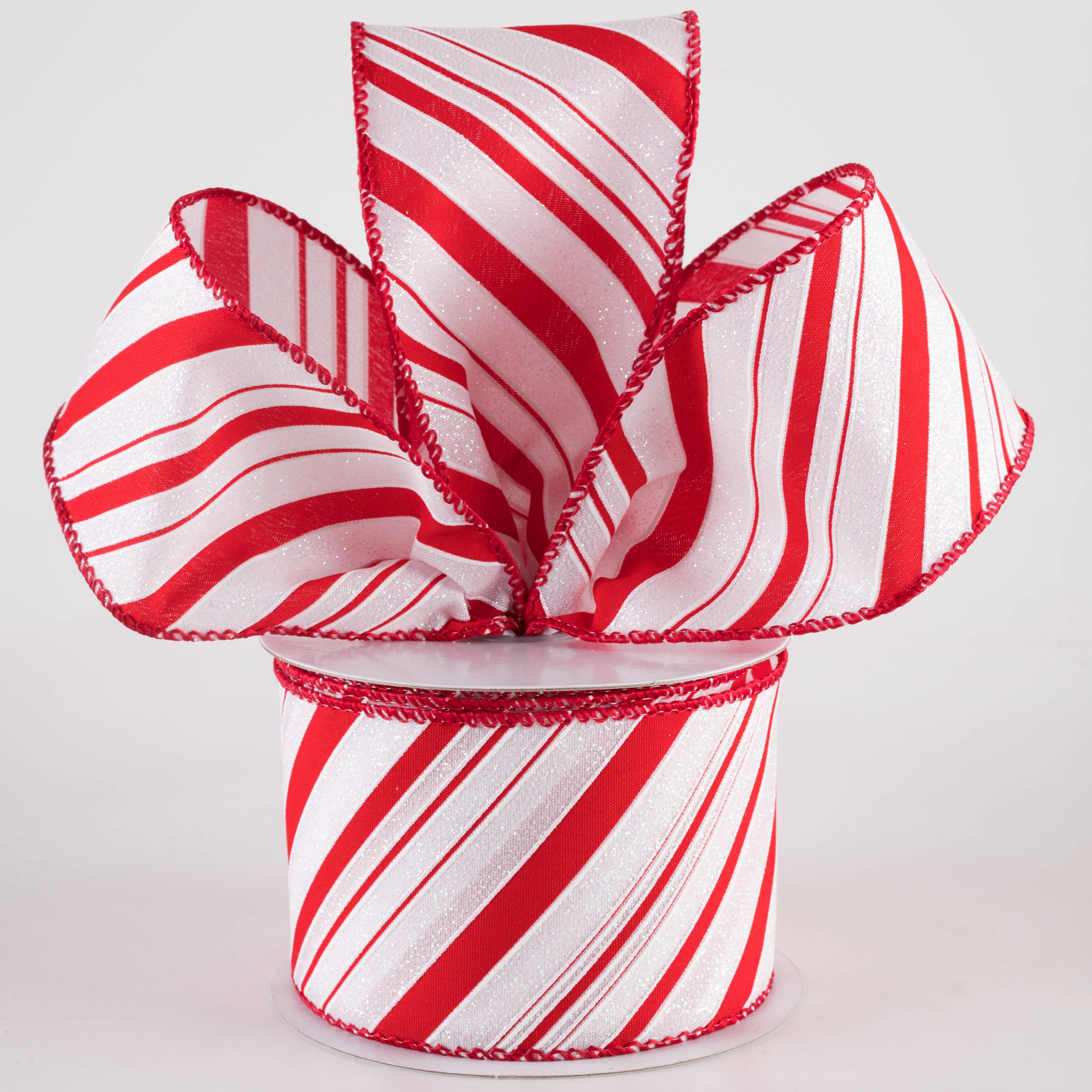 2.5" Iridescent Diagonal Stripe Candy Cane Ribbon: Red & White (10 Yards)