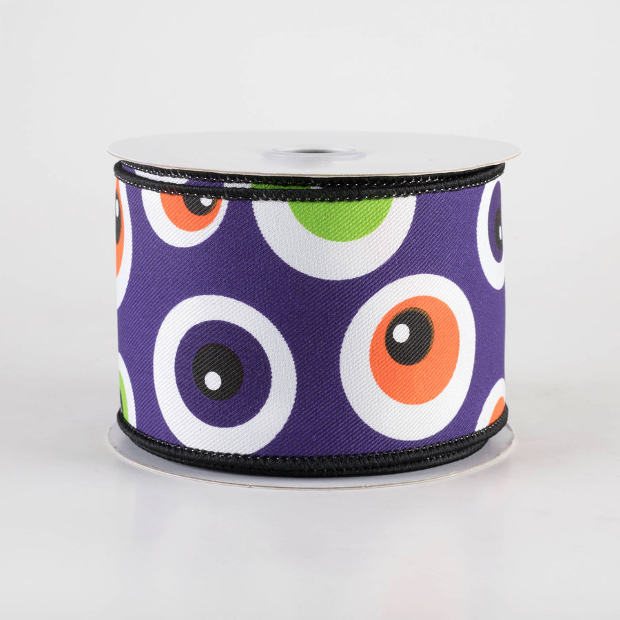 2.5" Big Halloween Eyeballs Ribbon: Purple (10 Yards)