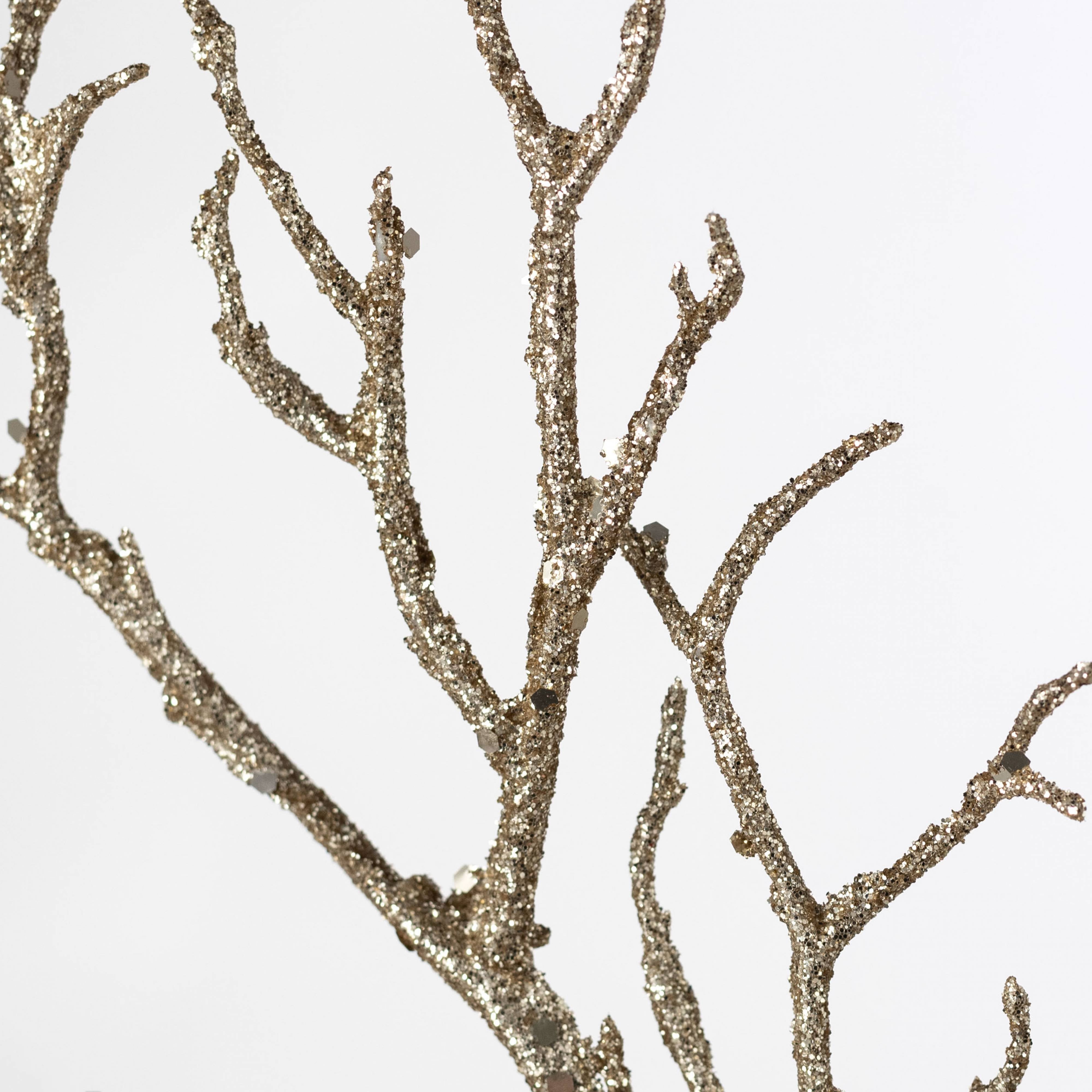 20" Glittered Twigs Spray: Champagne Gold