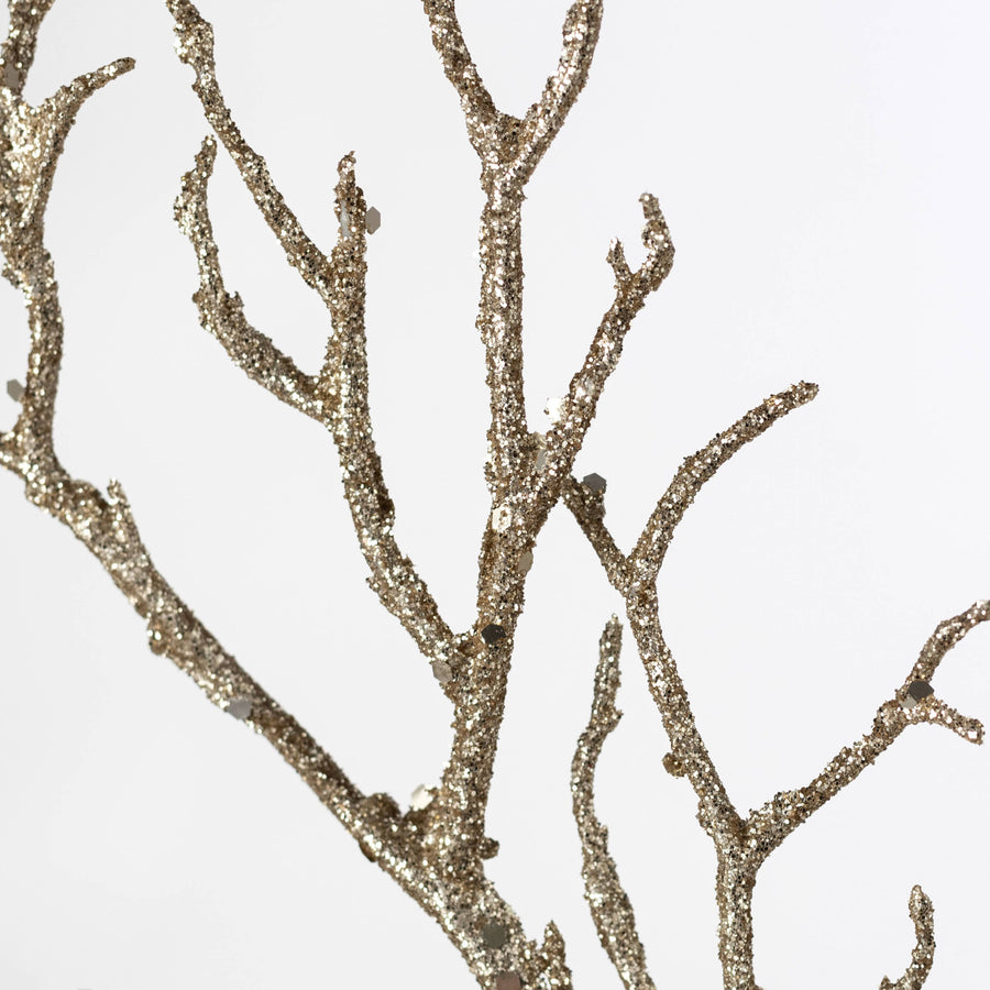 20" Glittered Twigs Spray: Champagne Gold