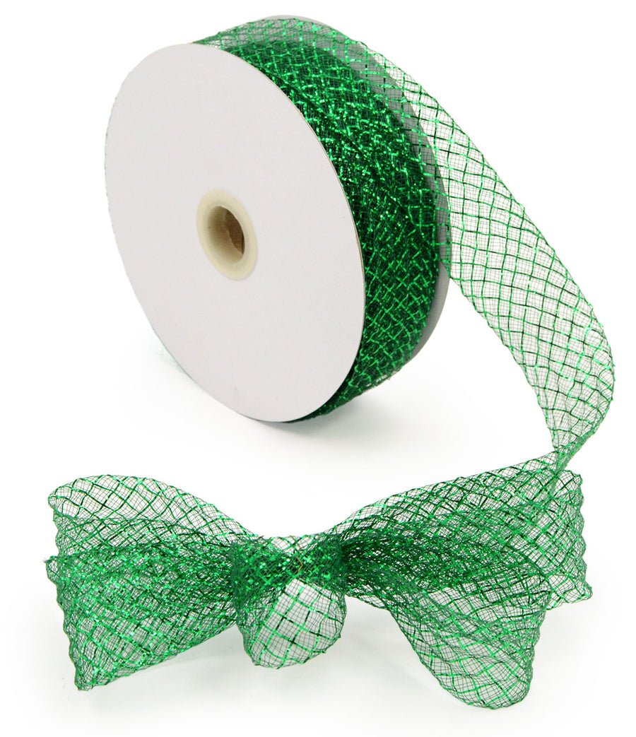 1.5" Deco Flex Mesh Ribbon: Metallic Emerald Green (30 Yards) detail photo 3