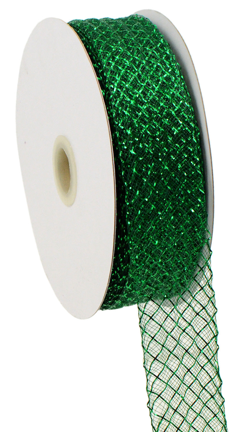 1.5" Deco Flex Mesh Ribbon: Metallic Emerald Green (30 Yards) detail photo 4
