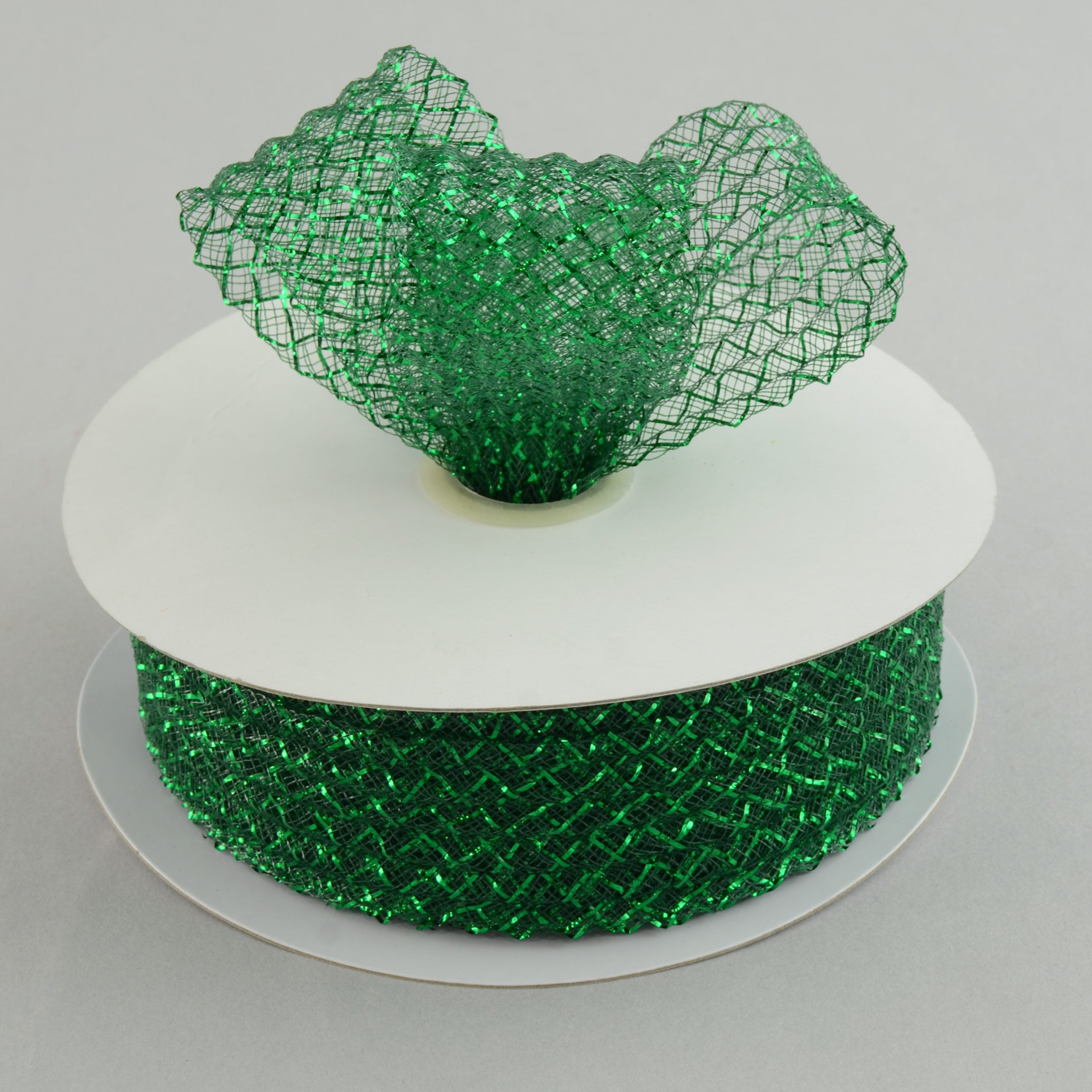 1.5" Deco Flex Mesh Ribbon: Metallic Emerald Green (30 Yards) Lifestyle Photo