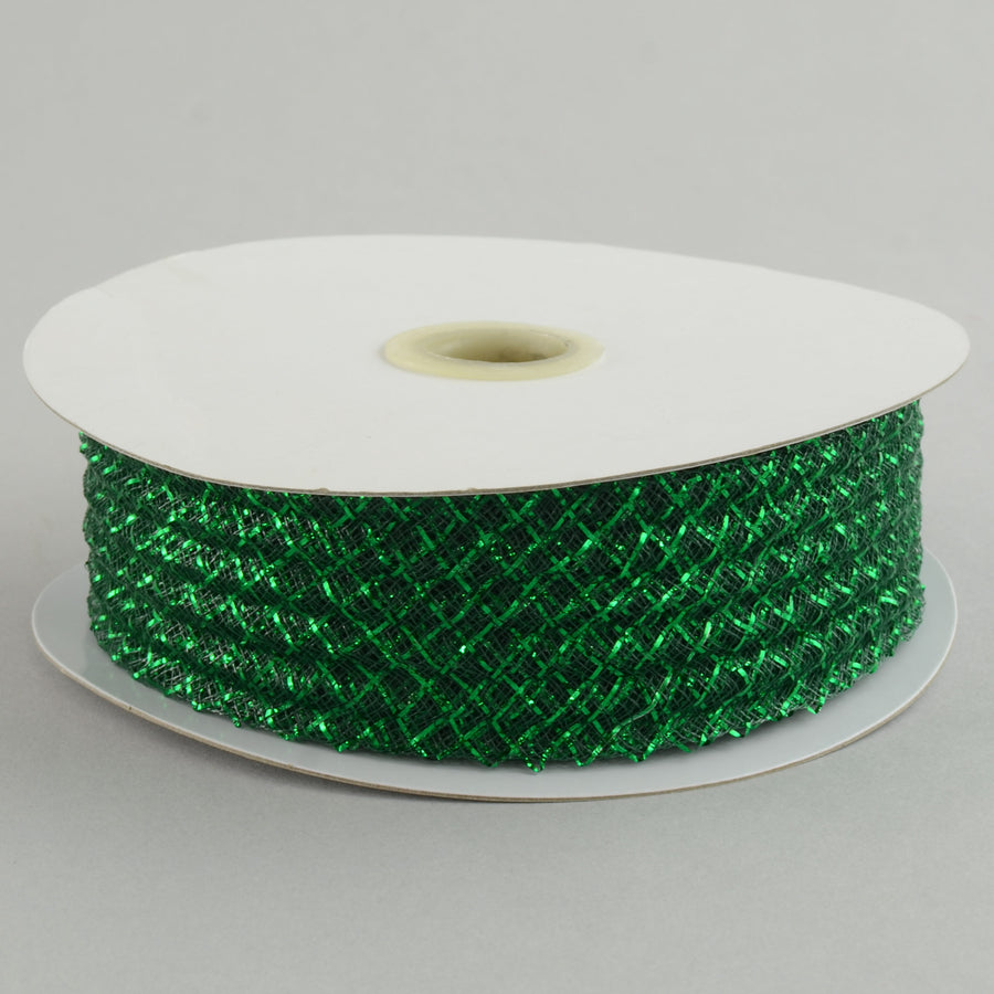 1.5" Deco Flex Mesh Ribbon: Metallic Emerald Green (30 Yards)